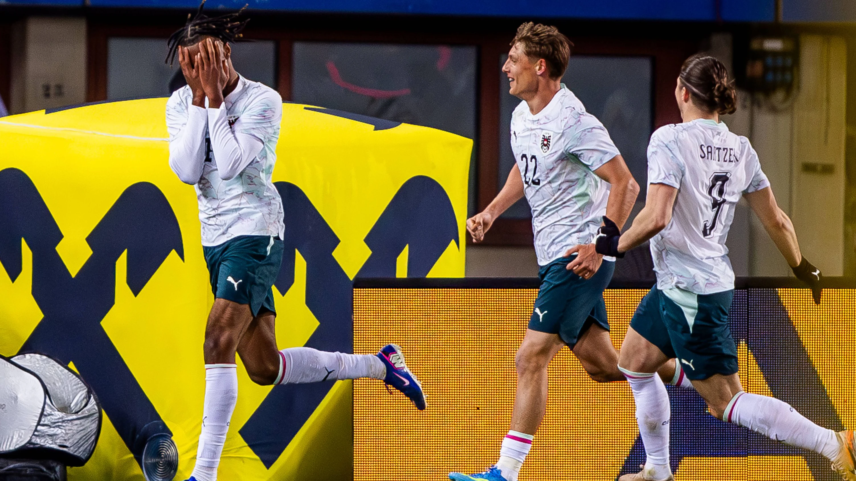 AUSTRIA - GHANA Carney Chukwuemeka of Austria and Borussia Dortmund celebrates a goal during the friendly football match ahead of FIFA World Cup, WM, Weltmeisterschaft, Fussball 2026 WM, Weltmeisterschaft, Fussball WM, Weltmeisterschaft, Fussball between Austria and Ghana, matchday 11. Ernst Happel Stadium, Stadion, Vienna, Austria, March 27, 2026. Photo by Branislav Racko Copyright: xx 080A6188