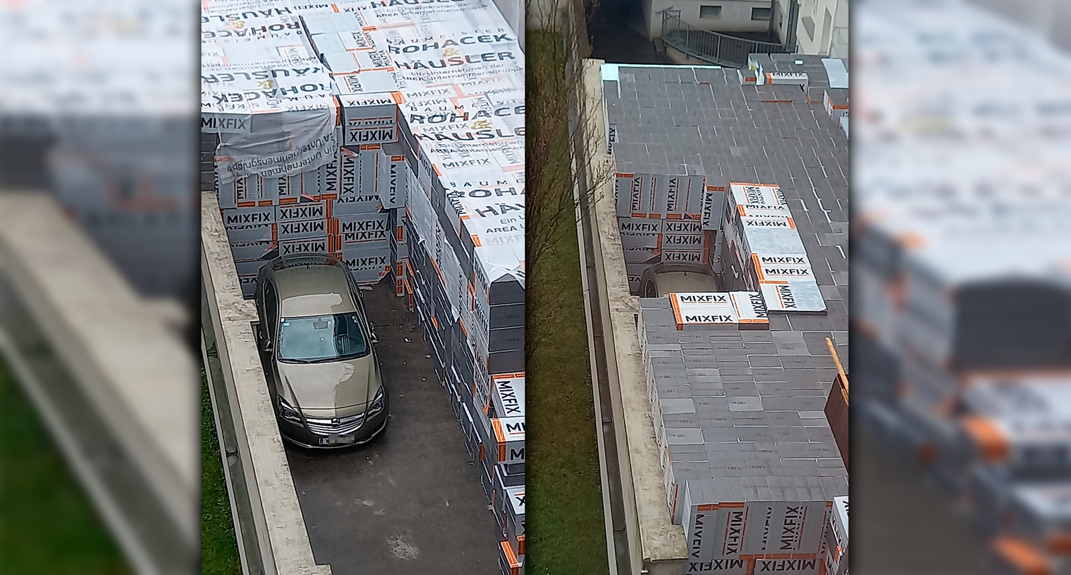 Heute.at - Arbeiter dichten geparktes Auto in Wien völlig ab