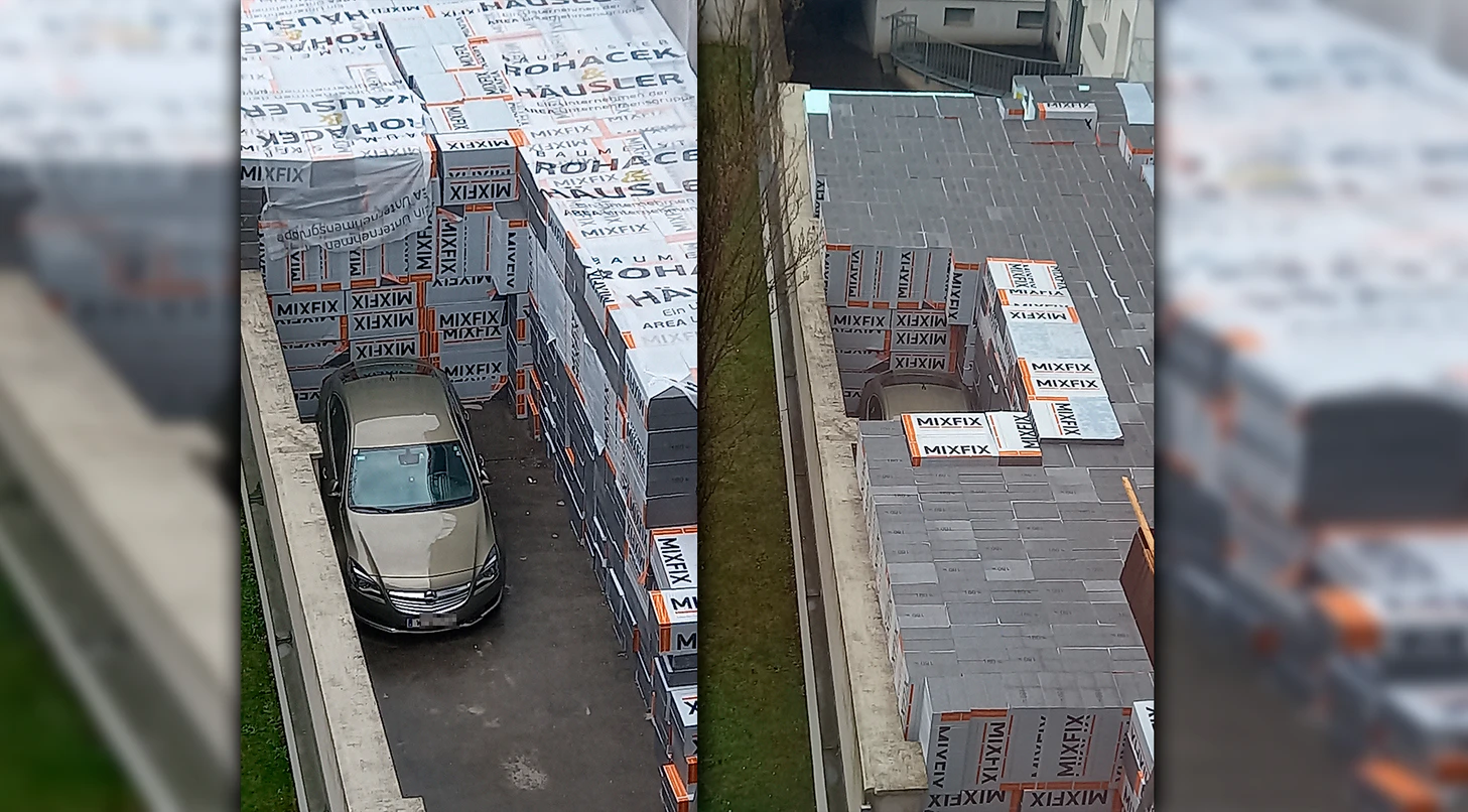 Heute.at - Arbeiter dichten geparktes Auto in Wien völlig ab