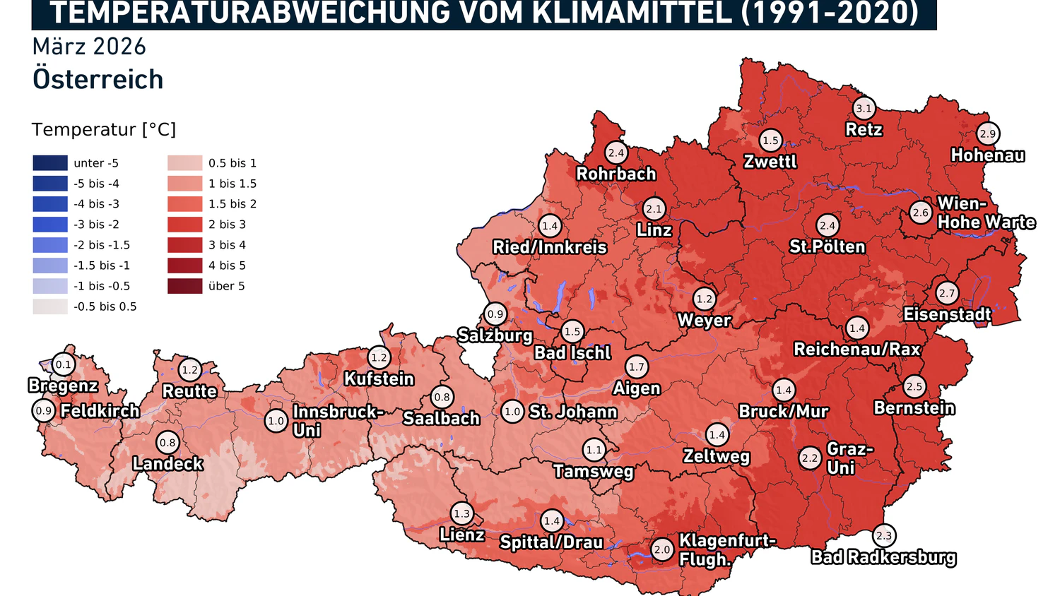 Temperaturabweichung im März