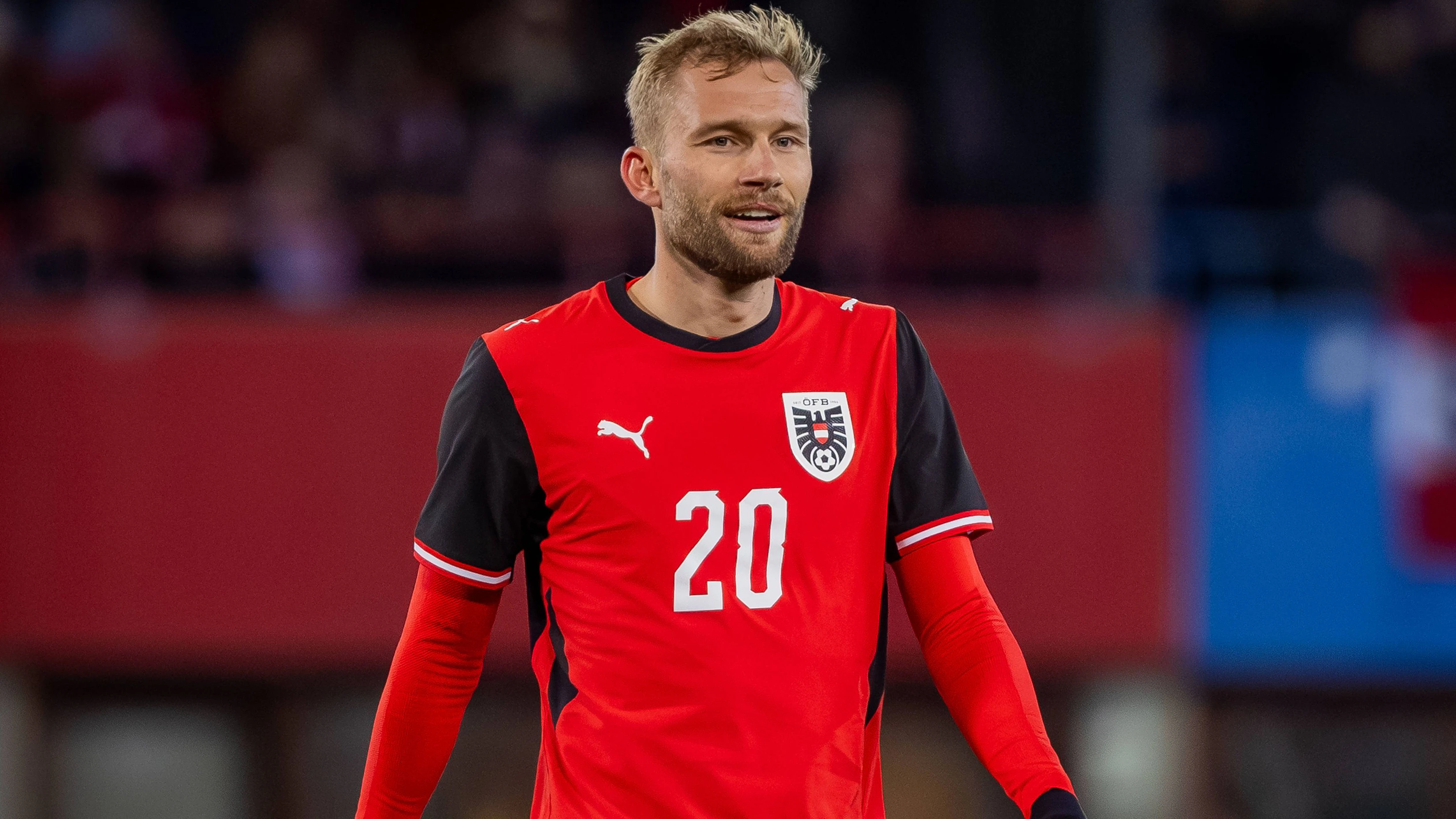 AUSTRIA - SOUTH KOREA Konrad Laimer of Austria and Bayern Munich during the friendly football match ahead of FIFA World Cup, WM, Weltmeisterschaft, Fussball 2026 WM, Weltmeisterschaft, Fussball WM, Weltmeisterschaft, Fussball between Austria and South Korea Republic, matchday 12. Ernst Happel Stadium, Stadion, Vienna, Austria, March 31, 2026. Photo by Branislav Racko Copyright: xx 080A3643