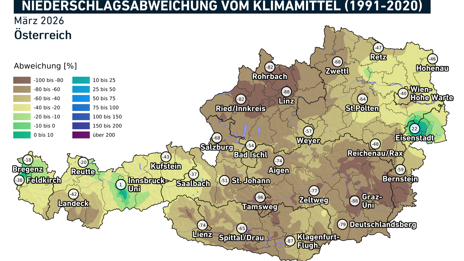 Niederschlagsabweichung im März