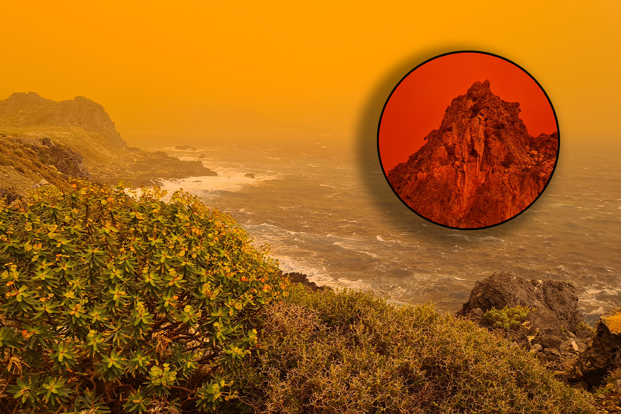 Von Gelb zu Rot – Sandra hat mit den Sichtverhältnissen auf Kreta zu kämpfen.