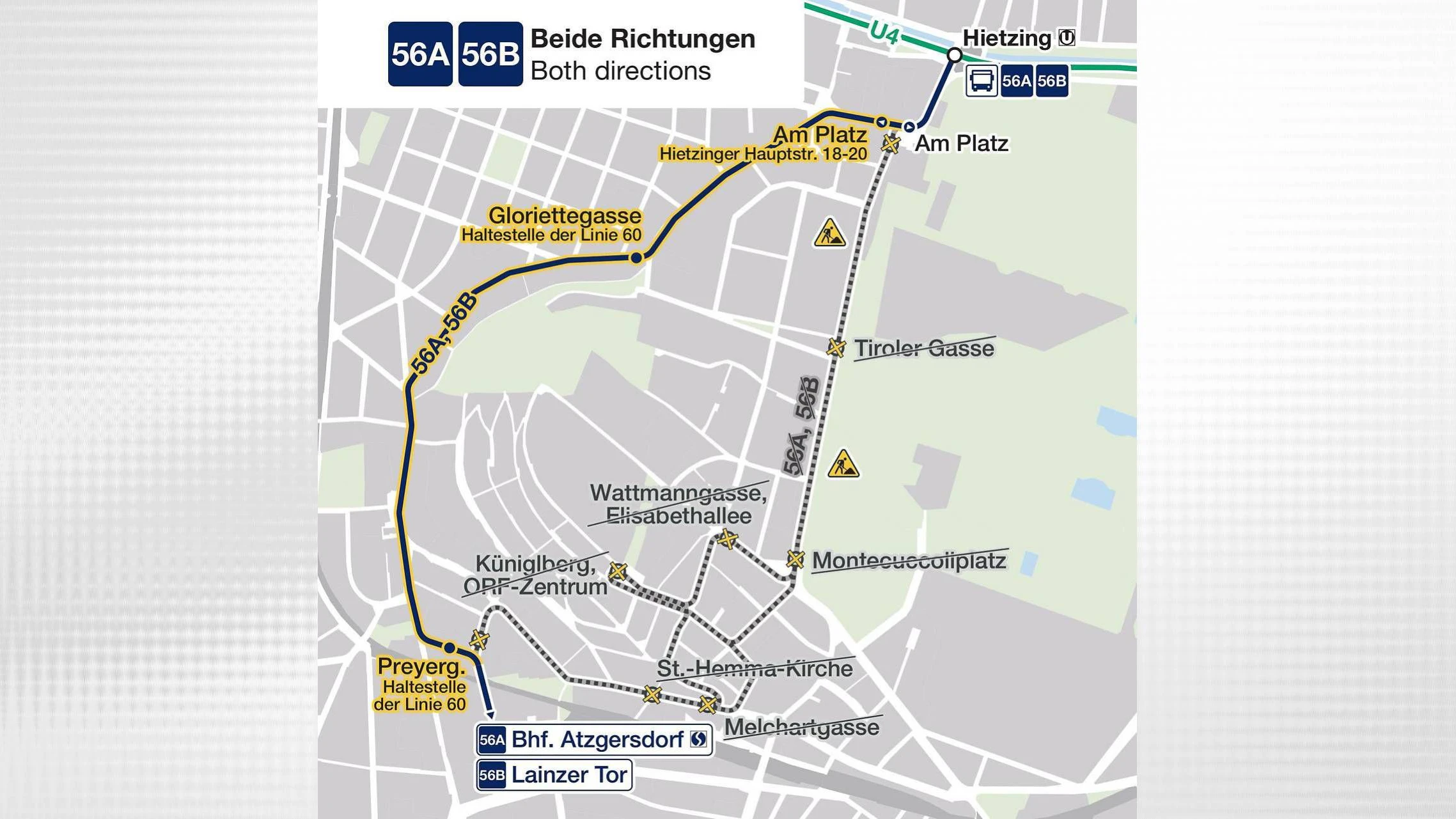 So werden die Linien 56A und 56B umgeleitet.