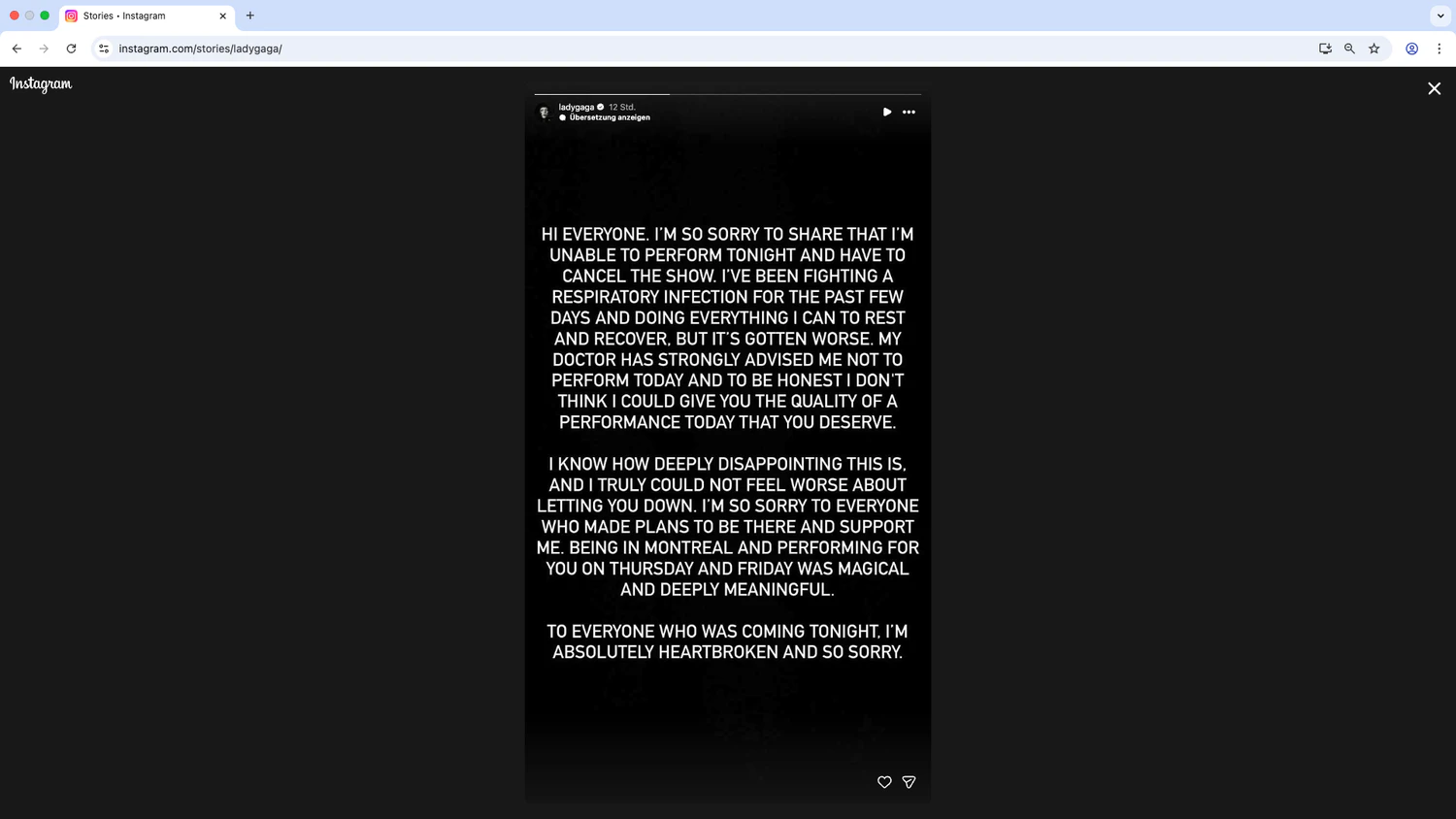 Lady postet auf ihrem Instagram-Kanal eine Nachricht an ihre Fans.