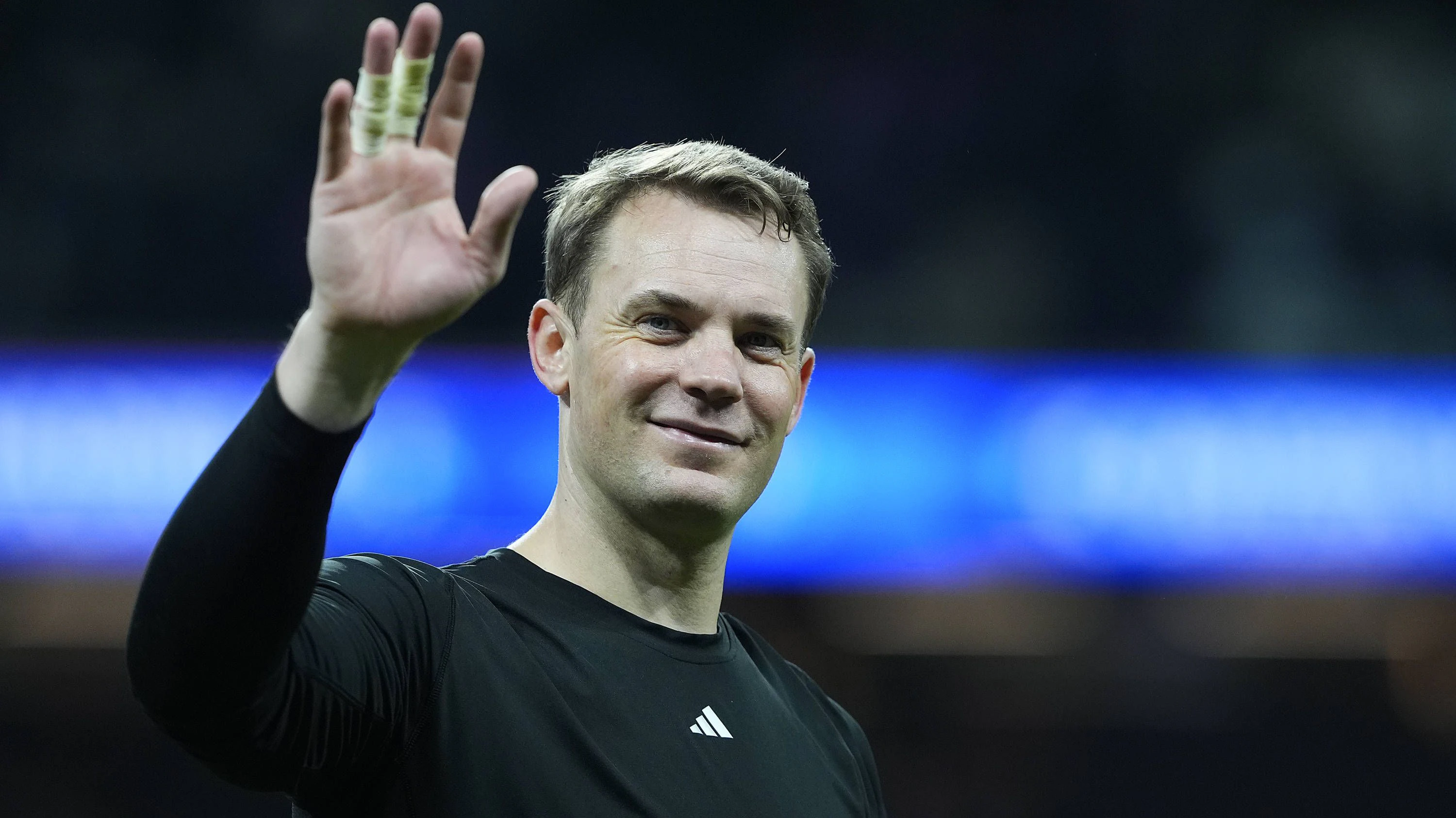Bayern Munchens Manuel Neuer celebrates the victory in Champions League 2025/2026, Quarter-finals, first Leg match. April 7, 2026 202604071402