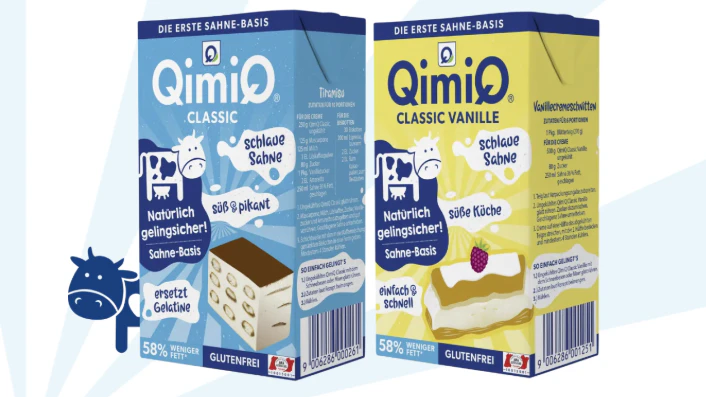 Mit dem natürlichen Sahneprodukt QimiQ Classic "gelingen Dressings, Dips, Terrinen, schnittfeste Desserts oder Tortenfüllungen garantiert".
