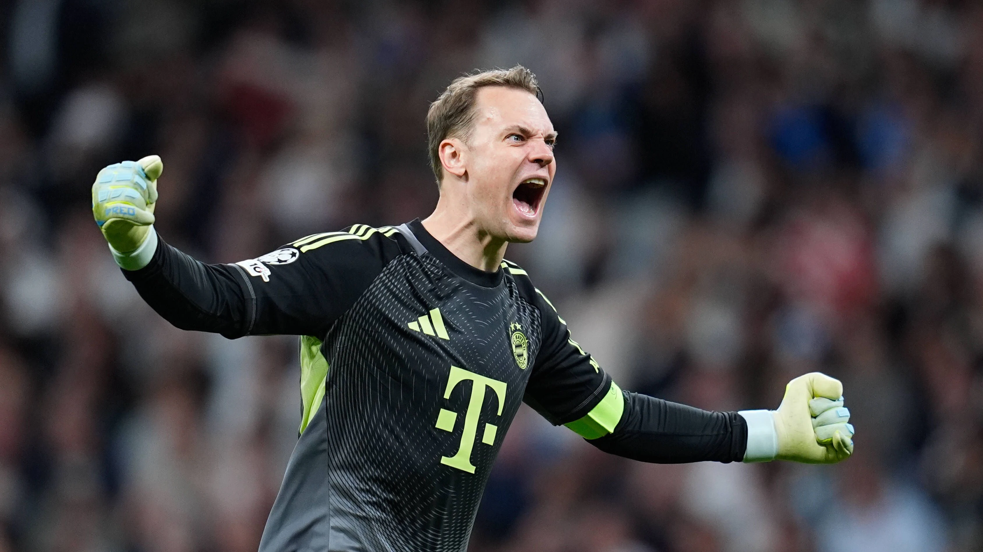 April 7, 2026, Madrid, Madrid, Spain: Manuel Neuer of Bayern Munich celebrates a goal scored by Luis Diaz of Bayern Munich during the UEFA Champions League 2025/26 Quarter-finals First Leg match between Real Madrid C.F. and Bayern Munich at Bernabeu stadium on April 07, 2026, in Madrid, Spain. Real Madrid C.F. V Bayern Munich - UEFA Champions League 2025/26 Quarter-Finals First Leg PUBLICATIONxINxGERxSUIxAUTxONLY - ZUMAa181 20260407_zaa_a181_418 Copyright: xDennisxAgyemanx