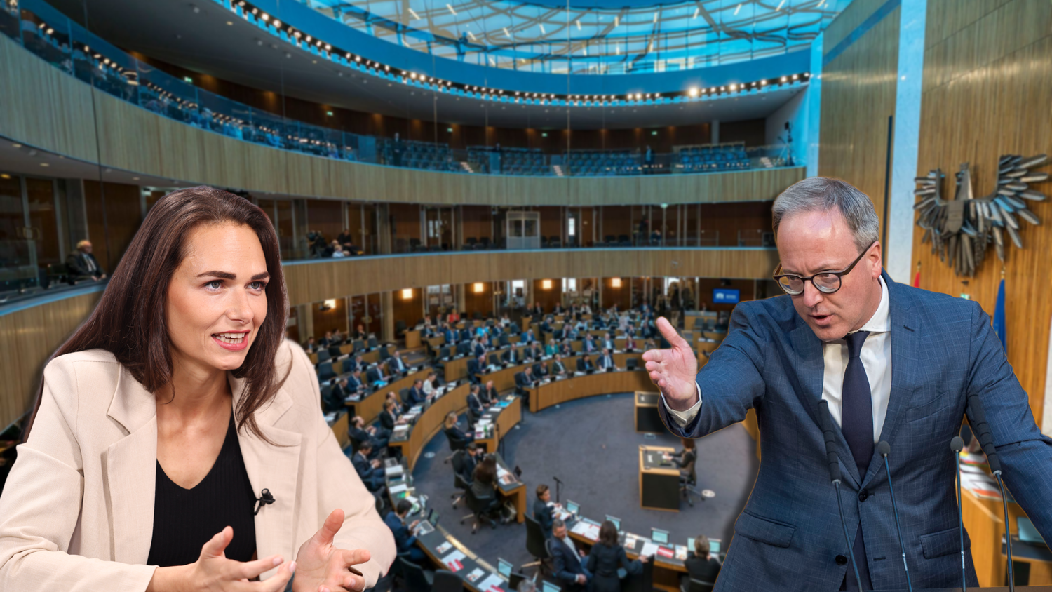 NEOS-Mann Oberhofer (r.) sorgte mit einem geschmacklosen Kommentar gegen Grünen-Abgeordnete Neßler (l.) für einen Eklat.