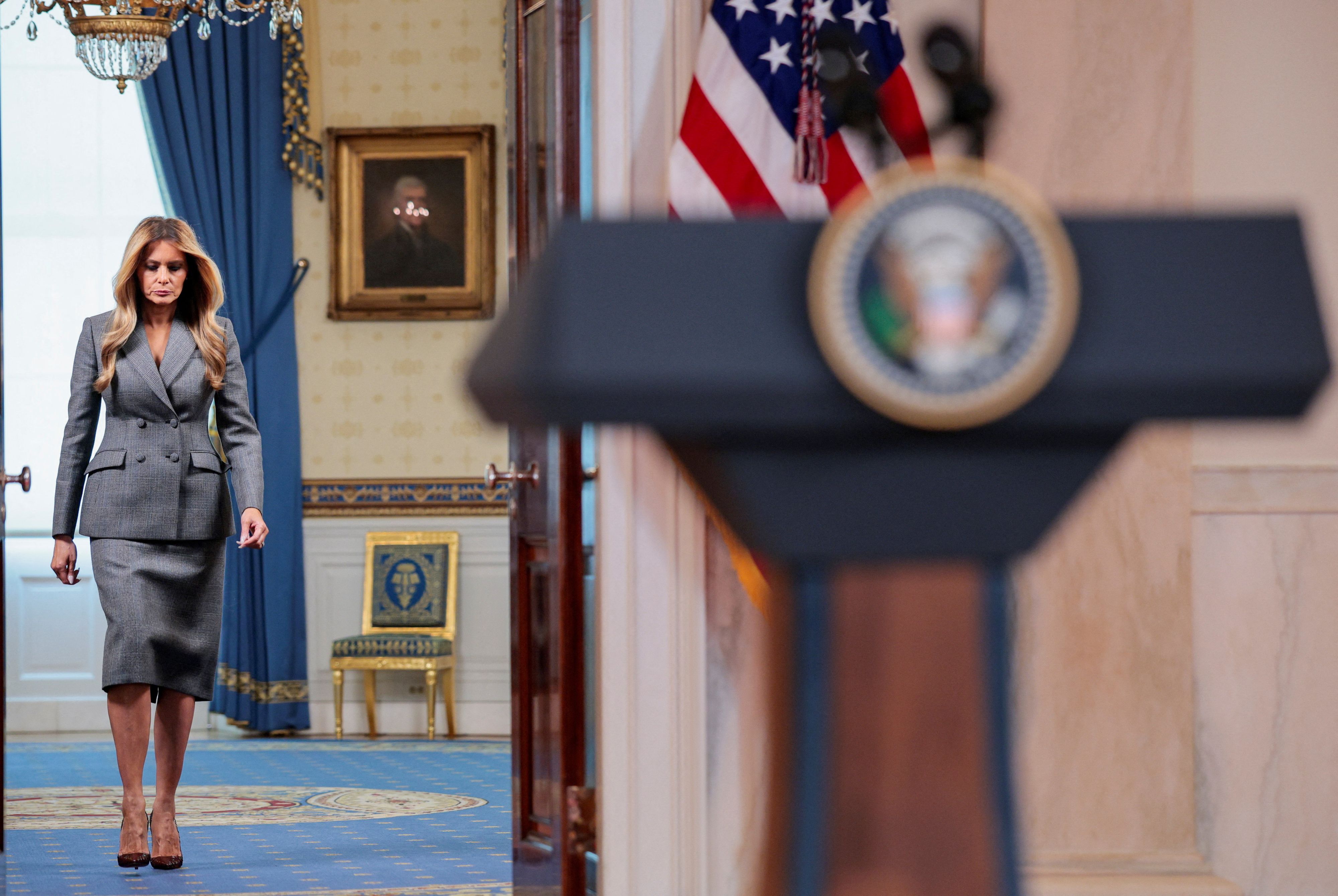 Melania Trump vor ihrem Epstein-Statement. 