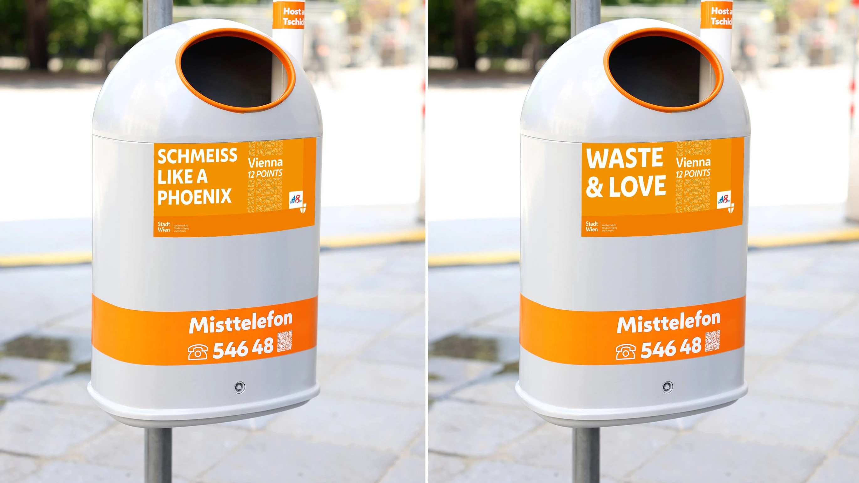 Auch die Wiener Mistkübel werden mit den ESC-Sprüchen versehen.
