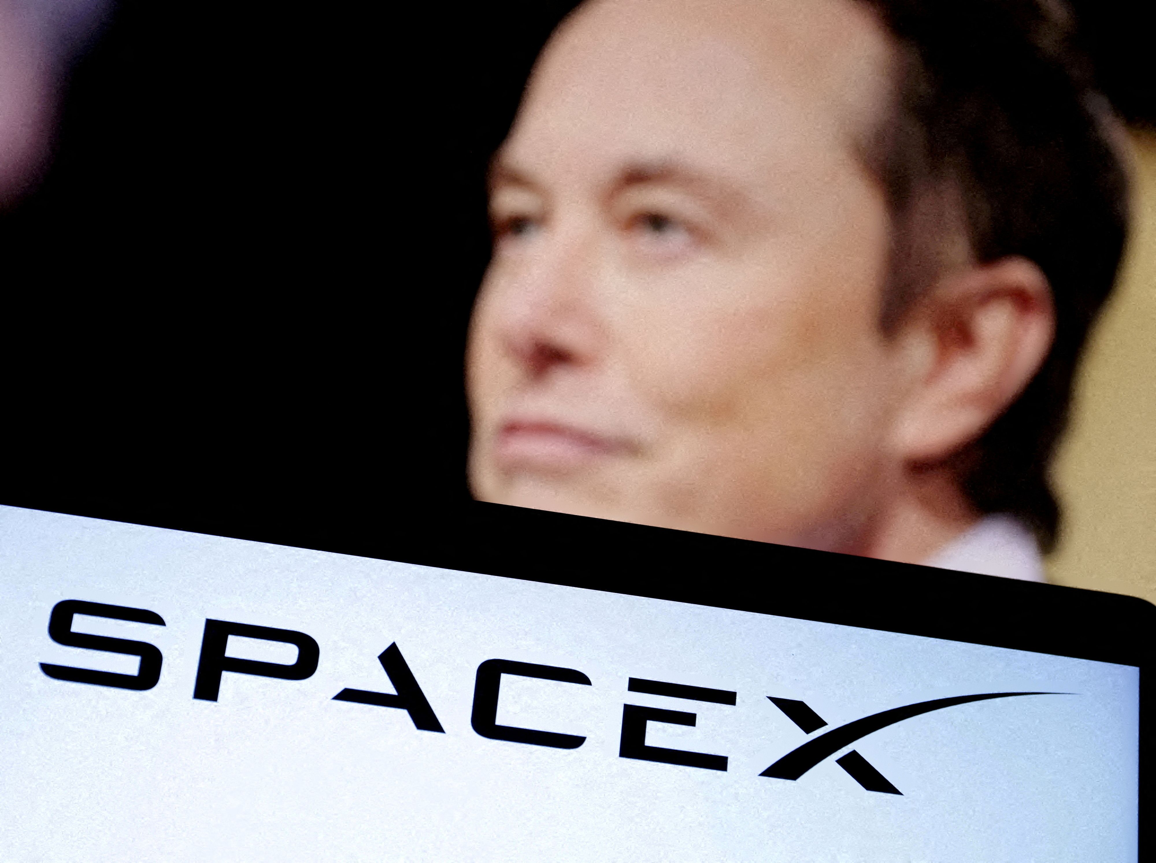 FILE PHOTO: SpaceX's logo and an Elon Musk photo are seen in this illustration created on December 19, 2022. REUTERS/Dado Ruvic/Illustration/File Photo