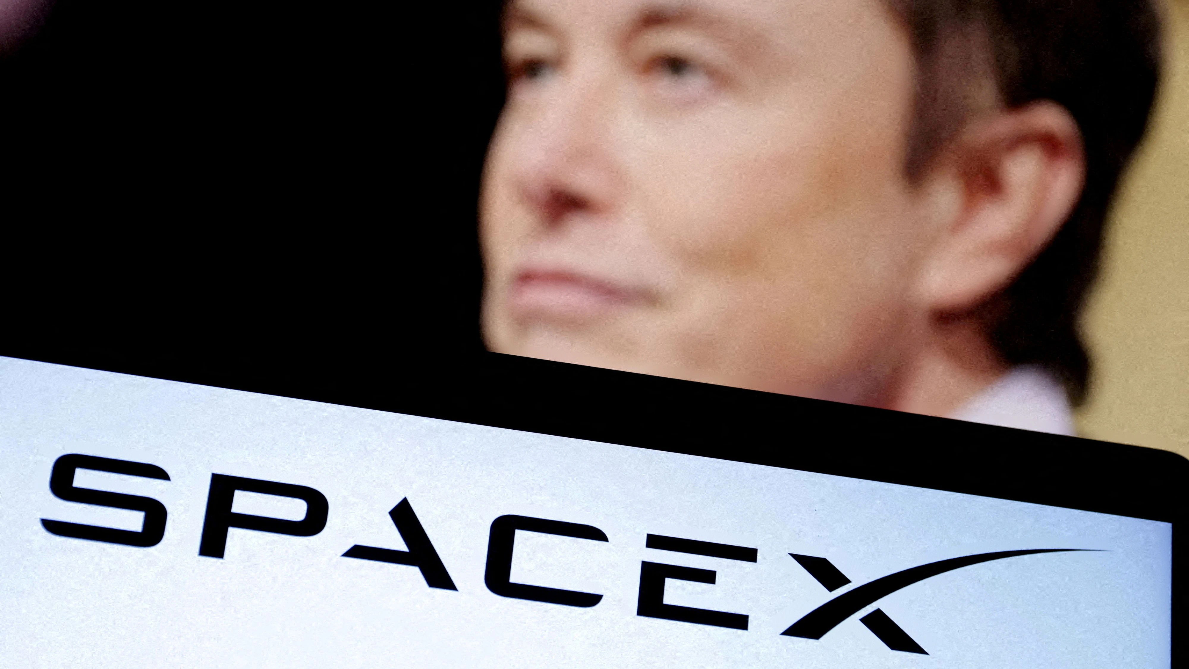 FILE PHOTO: SpaceX's logo and an Elon Musk photo are seen in this illustration created on December 19, 2022. REUTERS/Dado Ruvic/Illustration/File Photo