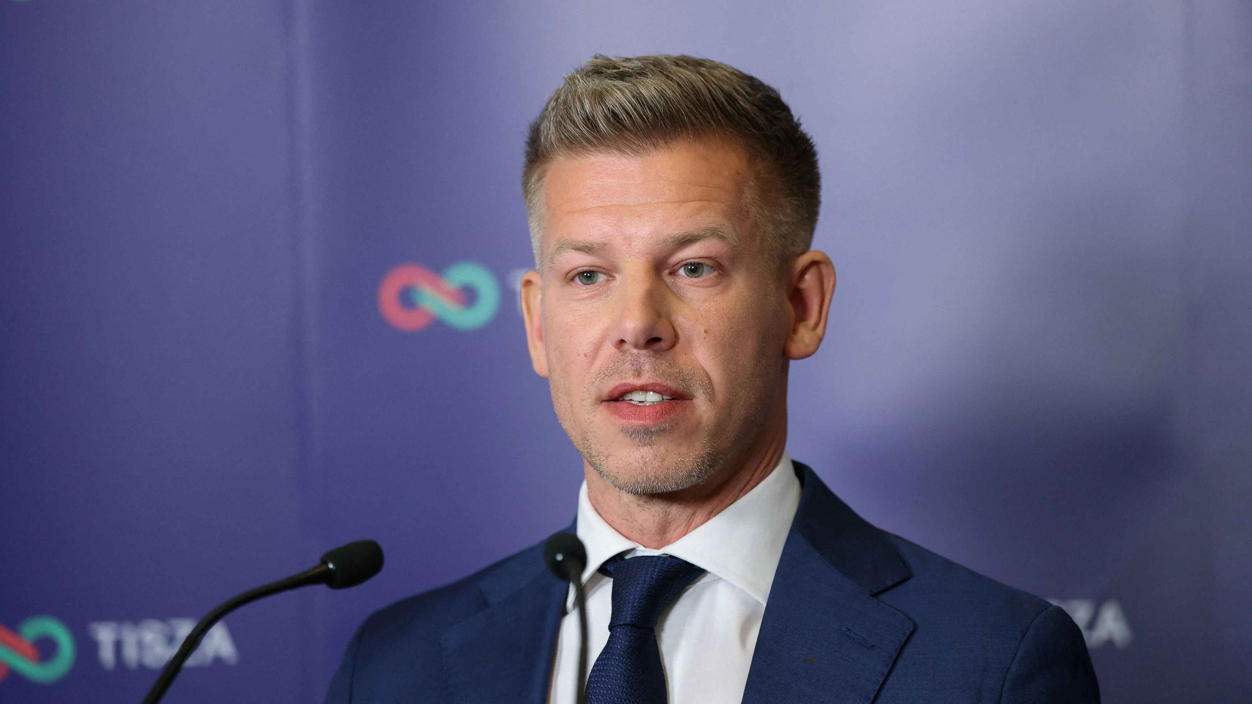 Peter Magyar, leader of the opposition Tisza speaks, on the day of parliamentary election, in Budapest, Hungary, April 12, 2026. REUTERS/Leonhard Foeger