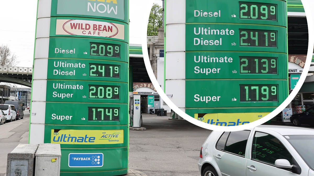 12 Uhr Mittag auf der Heiligenstädter Straße: Auf dieser Tankstelle wurde nur Supoer erhöht,