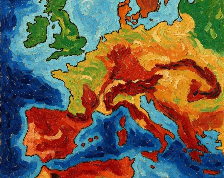 Dunkelrote Farben deuten auf Hitze in Österreich hin.