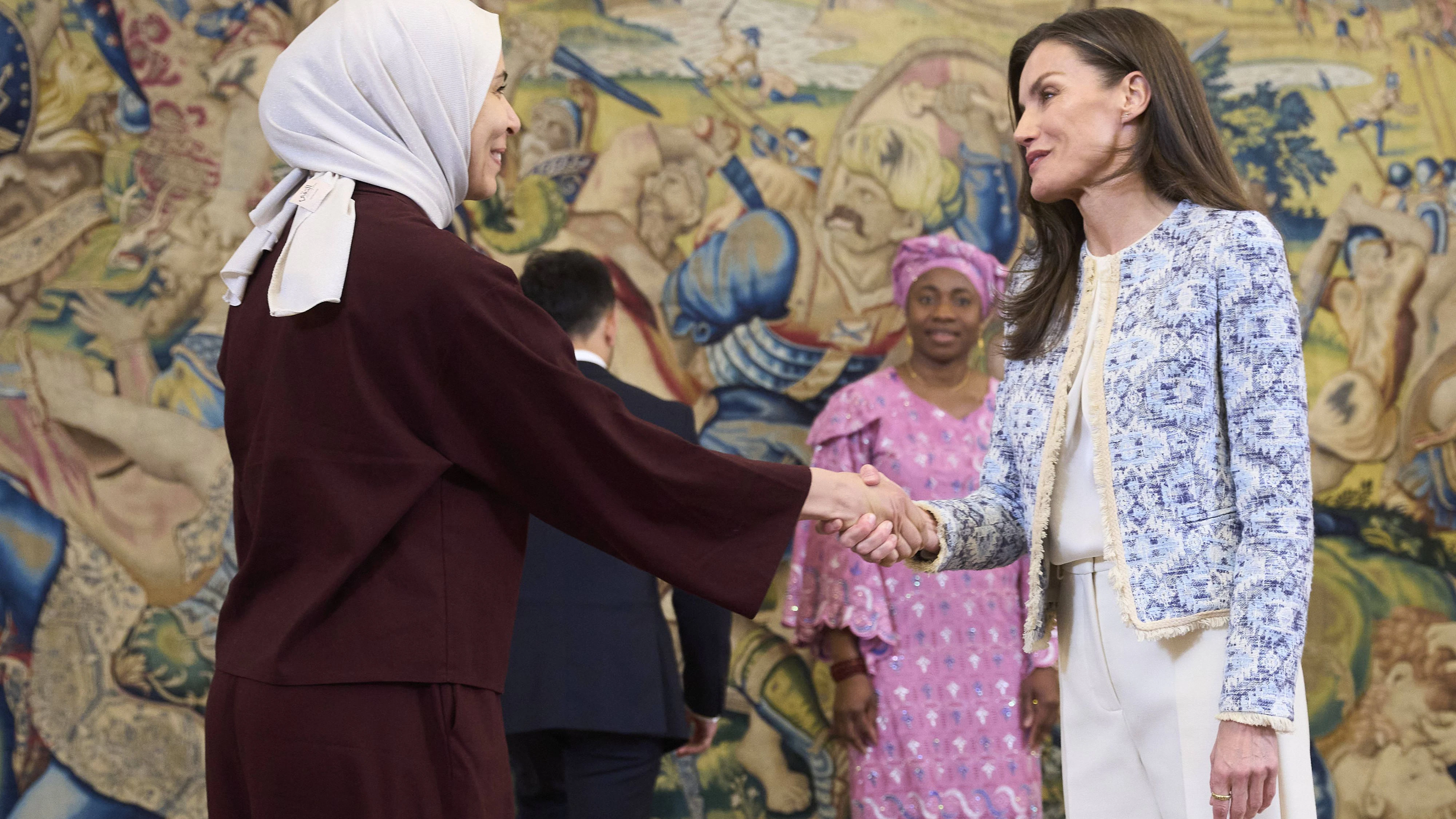 14-04-2026 Madrid Queen Letizia during a meeting with the UN Refugee agency, UNHCR, delegation on the occasion of the 75th anniversary of the organisation, at palace Zarzuela in Madrid. No Spain Â PUBLICATIONxINxGERxSUIxAUTxONLY Copyright: xPPEx