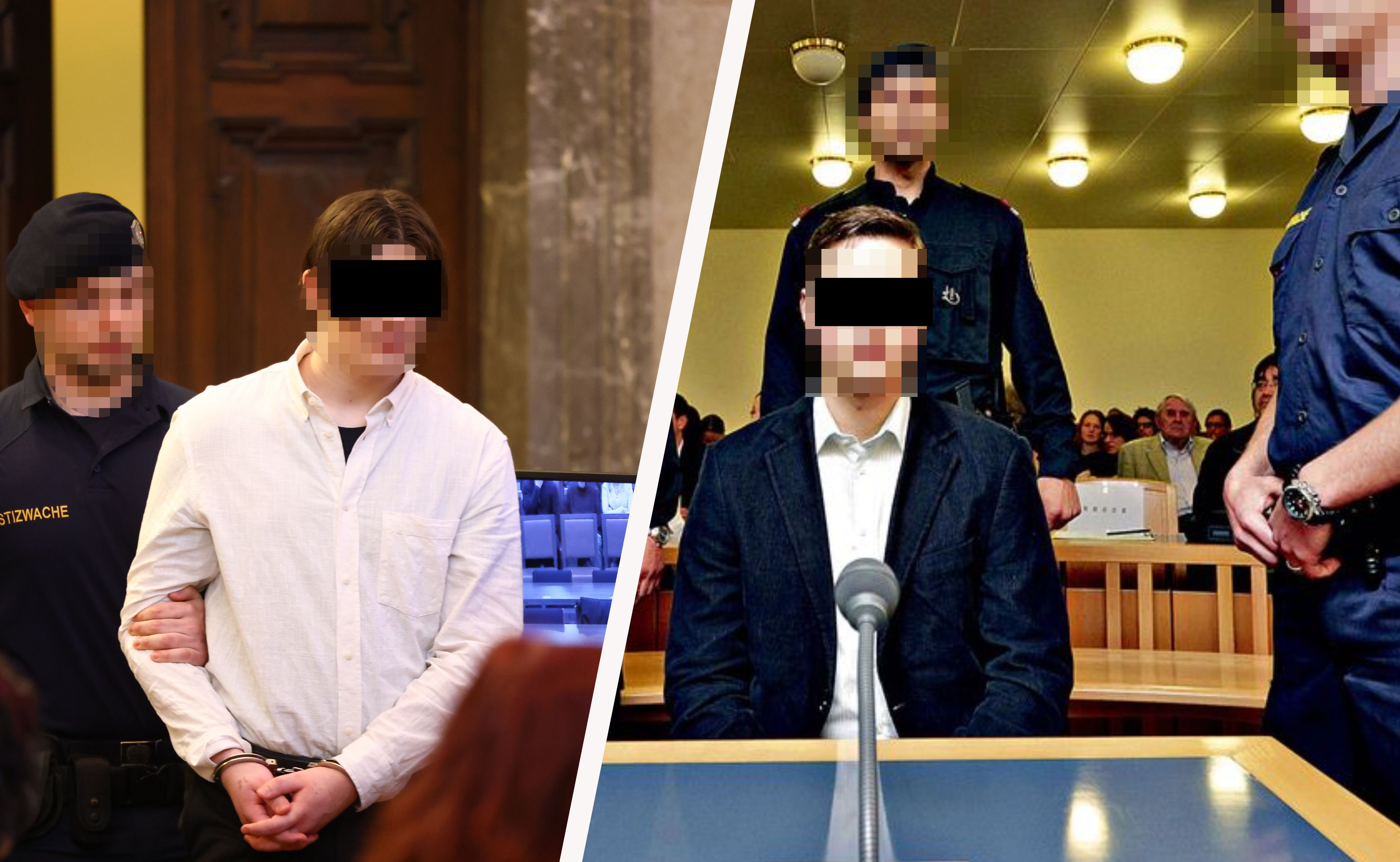 Die beiden Schwerverbrecher stritten in der Zelle, der Obdachlosenkiller (l.) soll den Stückelmörder verbrügelt und seine Brille zerbrochen haben.
