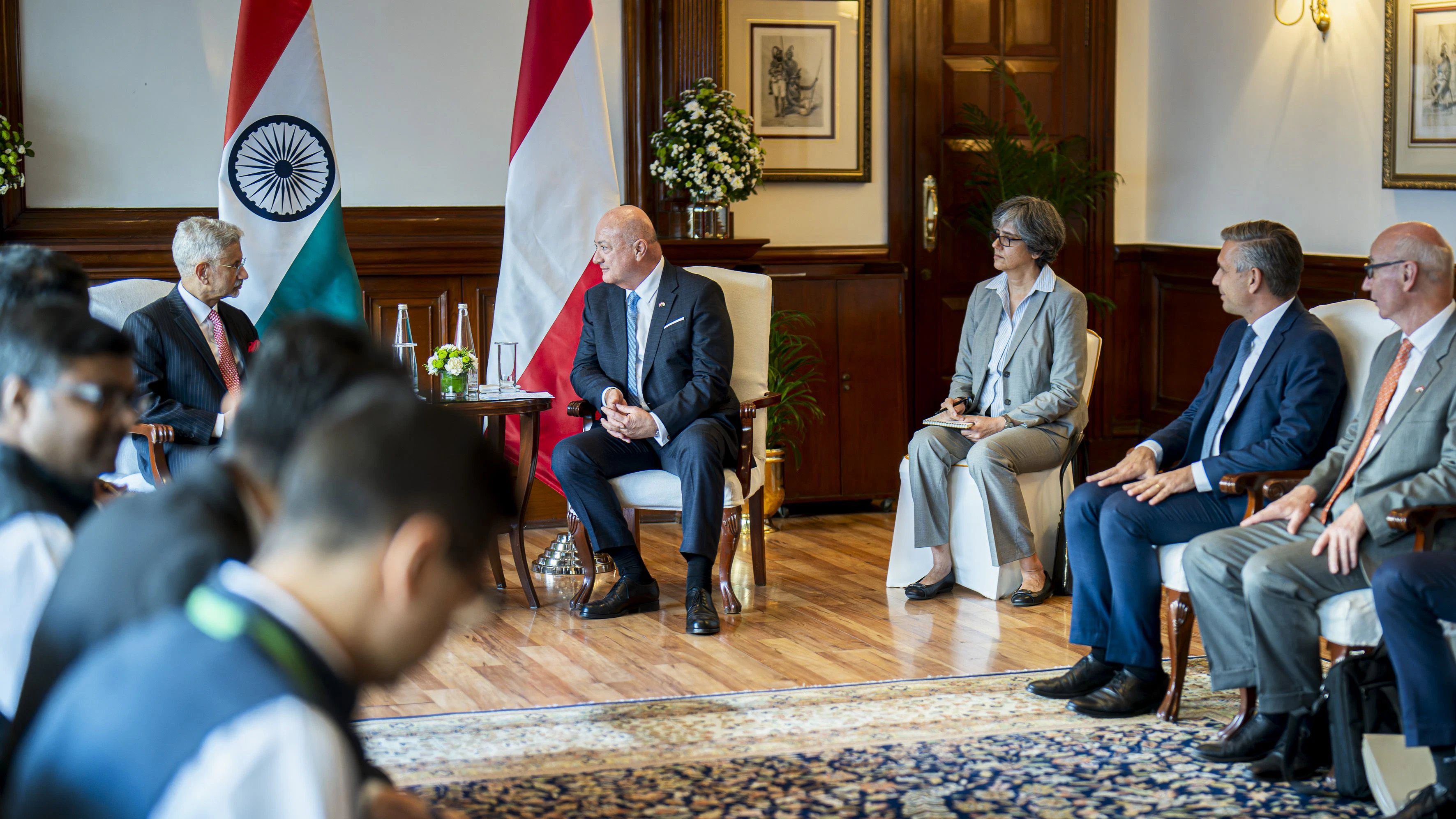 Bundeskanzler Christian Stocker und Wirtschaftsminister Wolfgang Hattmannsdorfer in Neu-Delhi, Indien.