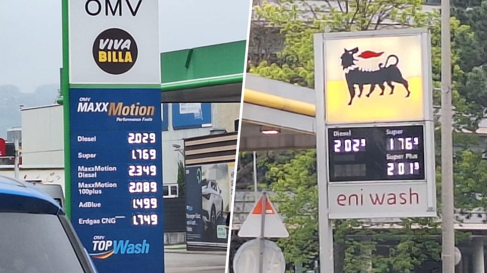 An den beiden Tankstellen in unmittelbarer Nähe waren die Preise nach der Änderung am Dienstagnachmittag genau gleich.