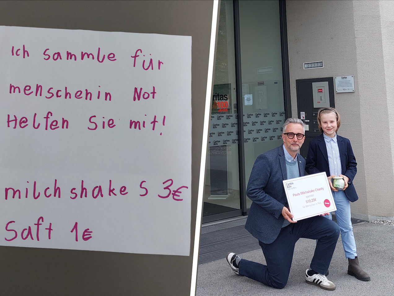 Mit selbstgemachten Drinks sammelte Paul Geld für den guten Zweck – Hilfe bekam er von Caritas Salzburg Direktor Kurt Sonneck