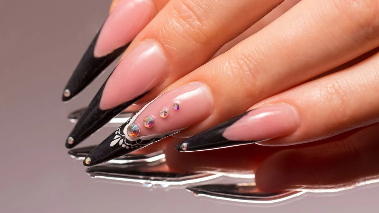 Manicure with reflection in the mirror. Woman fingers