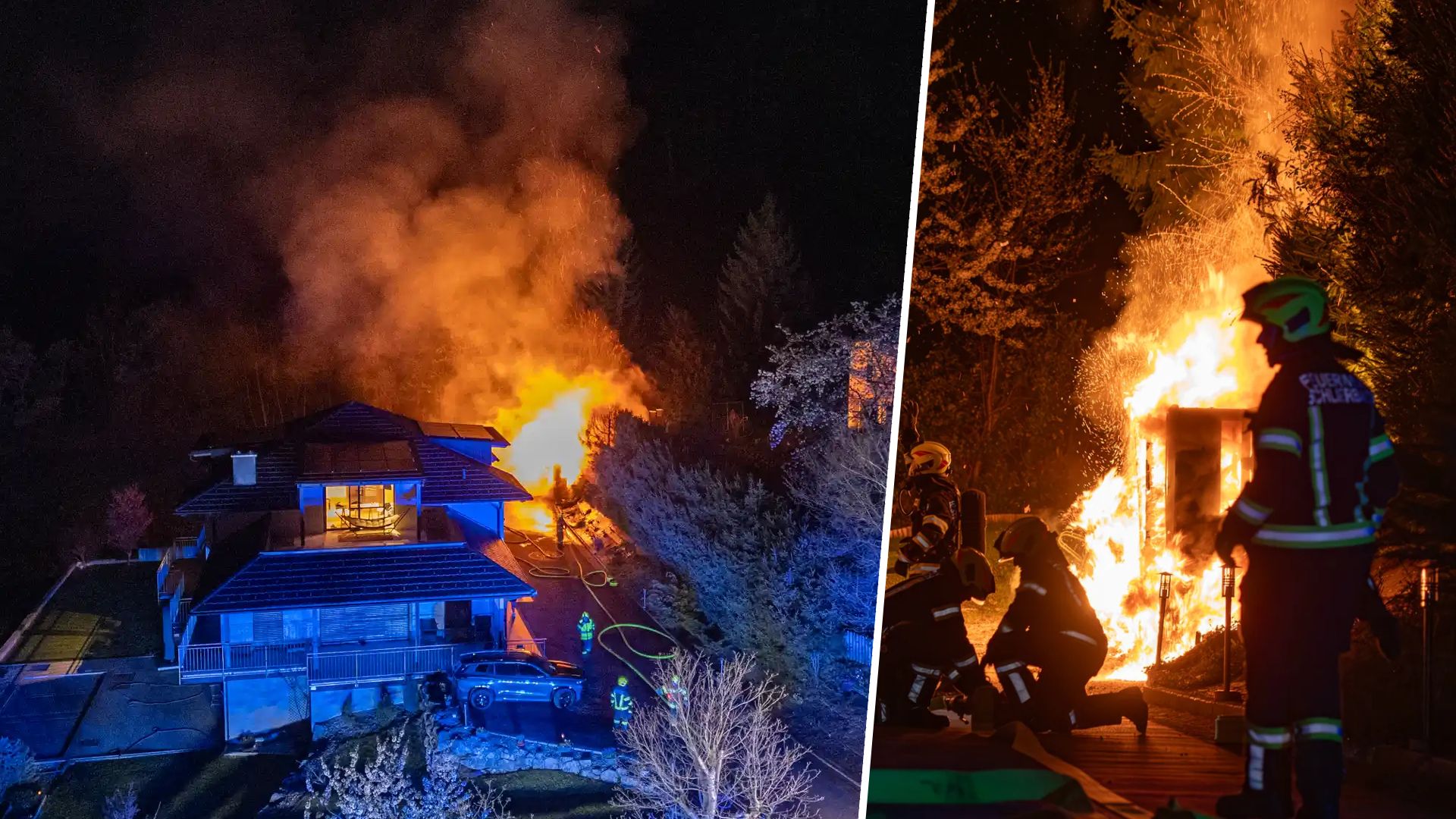 Holzstoß, Hecke und Wärmepumpe standen in der Nacht auf Freitag in Vollbrand.