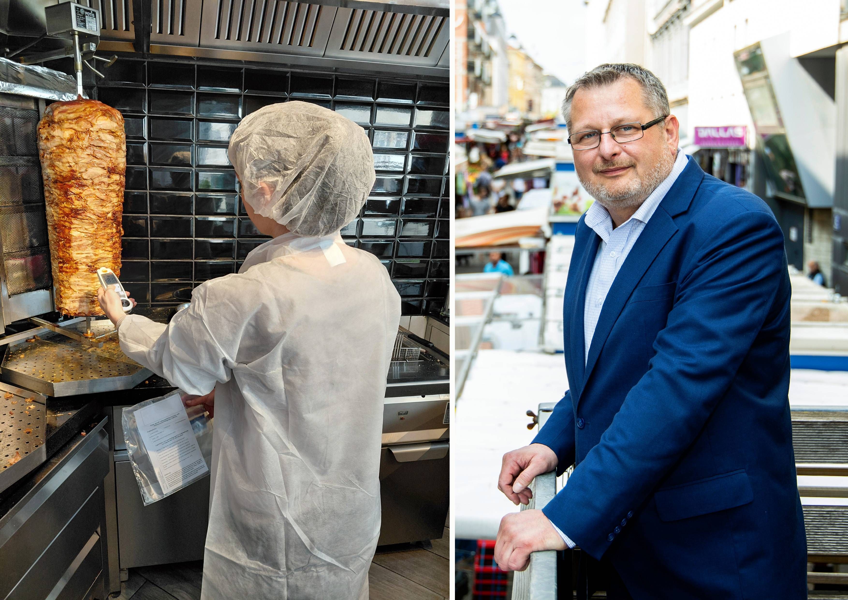 Das Marktamt (r. Direktor Andreas Kutheil) reagierte sofort und nimmt derzeit Proben von den betroffenen Spießen (l.).