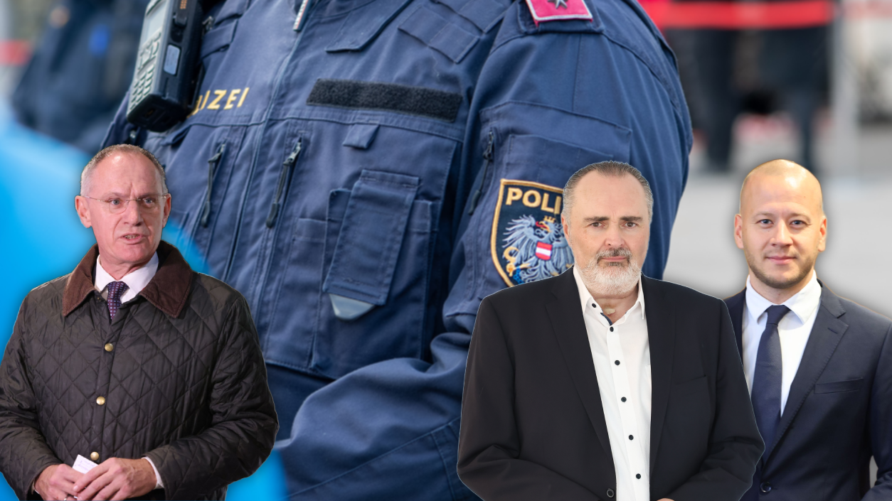 Die Polizei-Pläne von Innenminister Karner (l.) sorgen für Unmut von der SPÖ: Landeshauptmann Doskozil (m.) und Sicherheitssprecher Köllner (r.) zeigen sich kritisch.