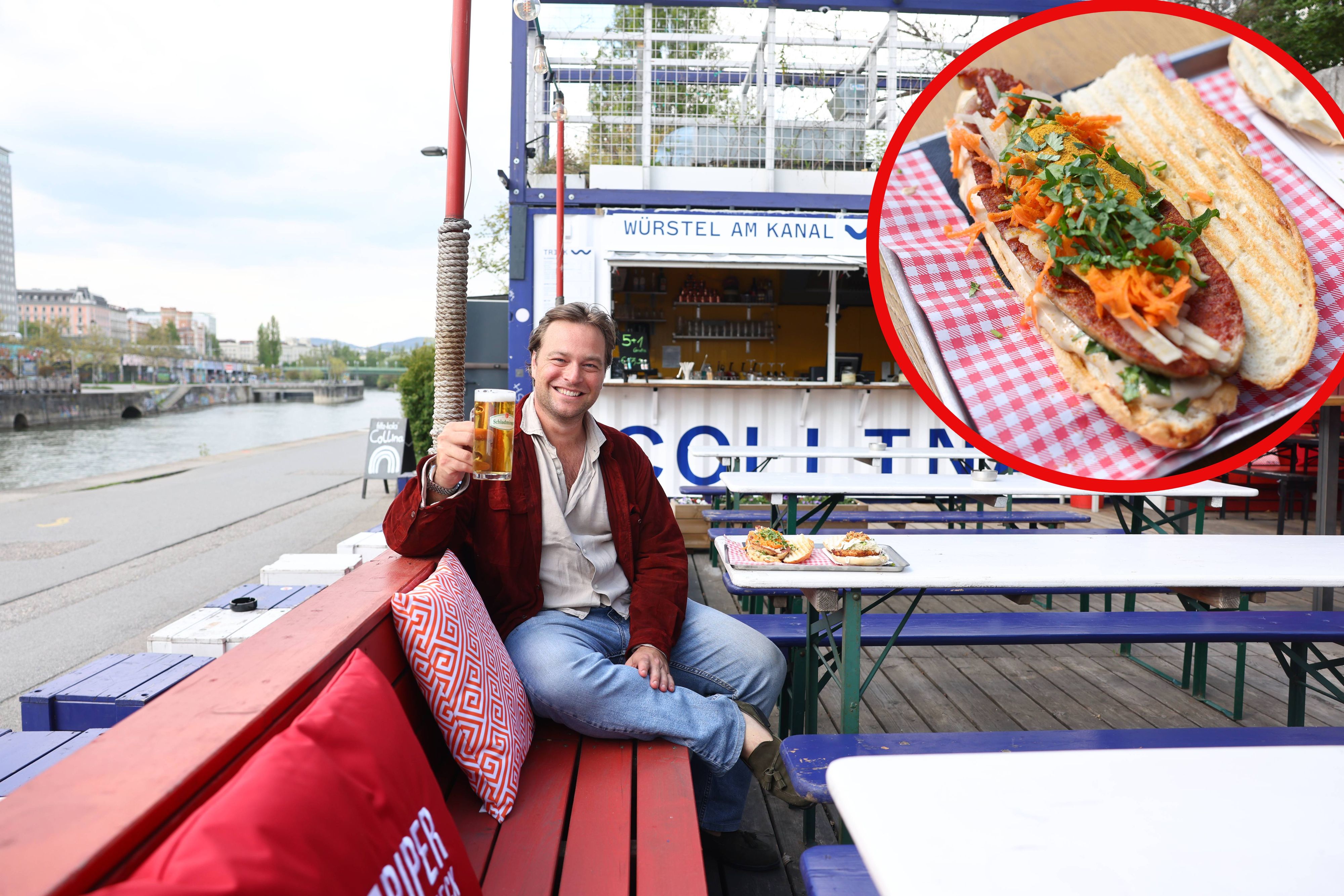 Gastronom Tono Soravia beim neuen Würstelstand.