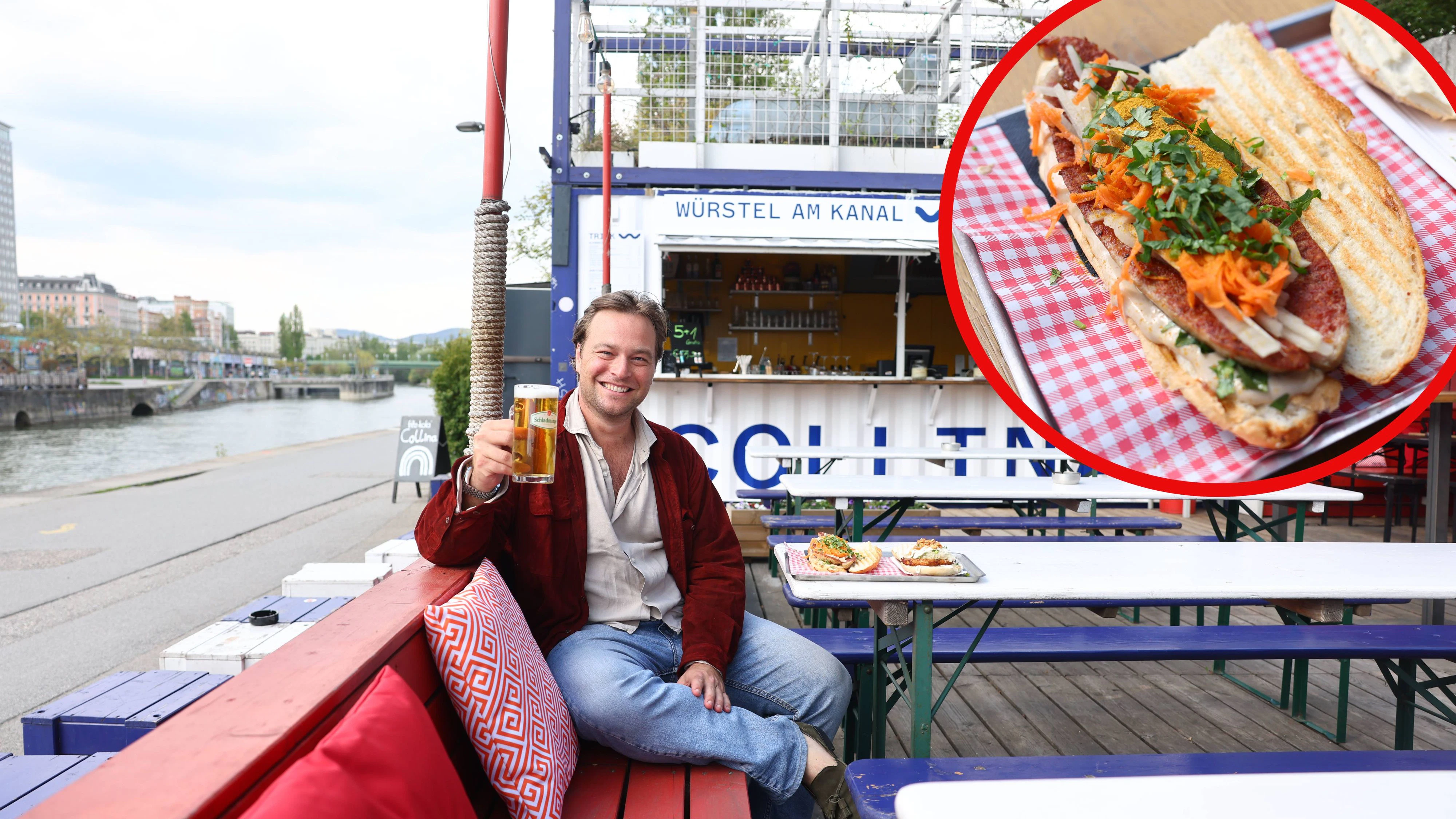 Gastronom Tono Soravia beim neuen Würstelstand.