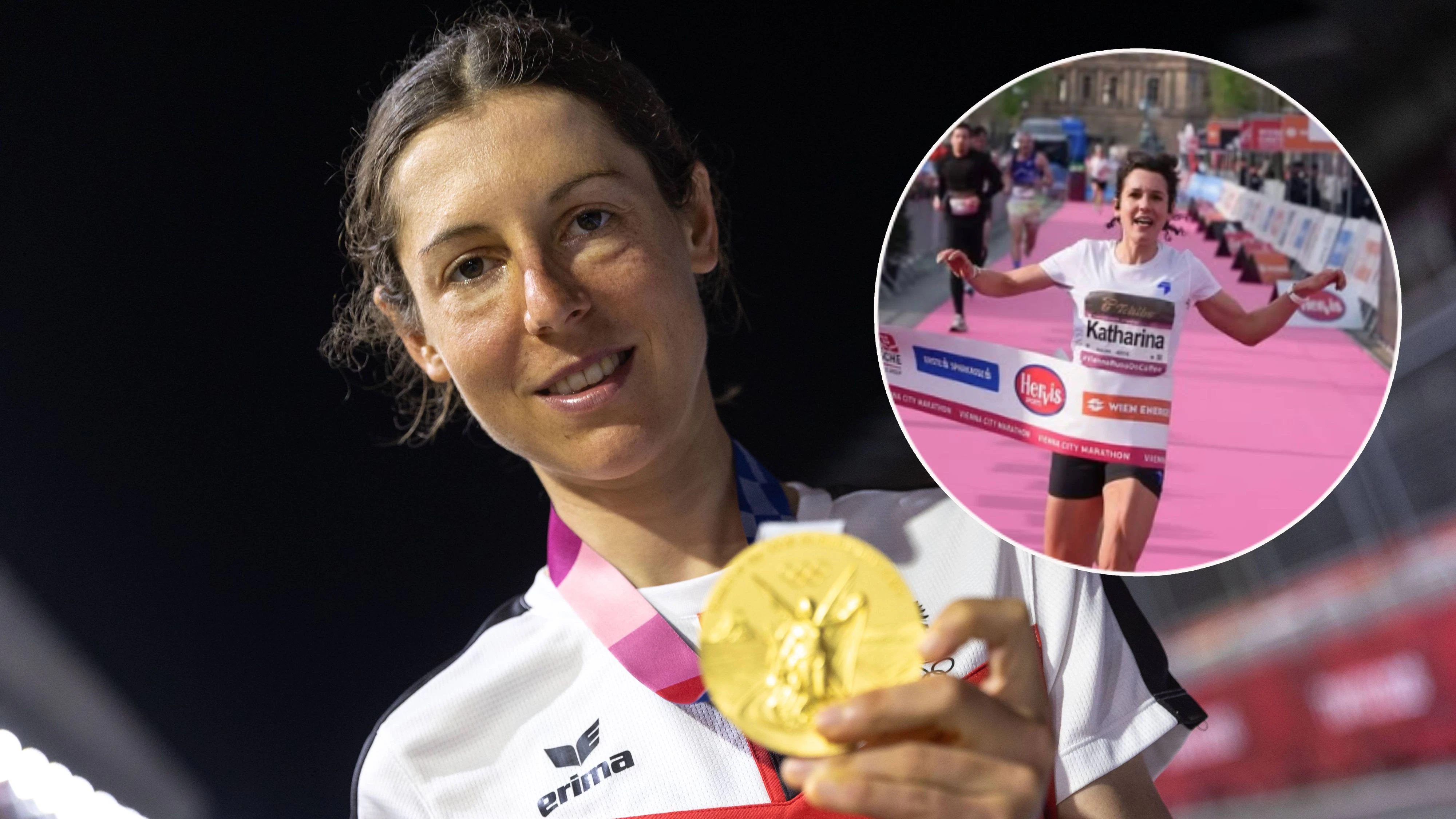 Rad-Olympiasiegerin Anna Kiesenhofer (l.) und ihre Schwester Katharina, Wien-Siegerin über 10km im Rahmen des Vienna City Marathons.
