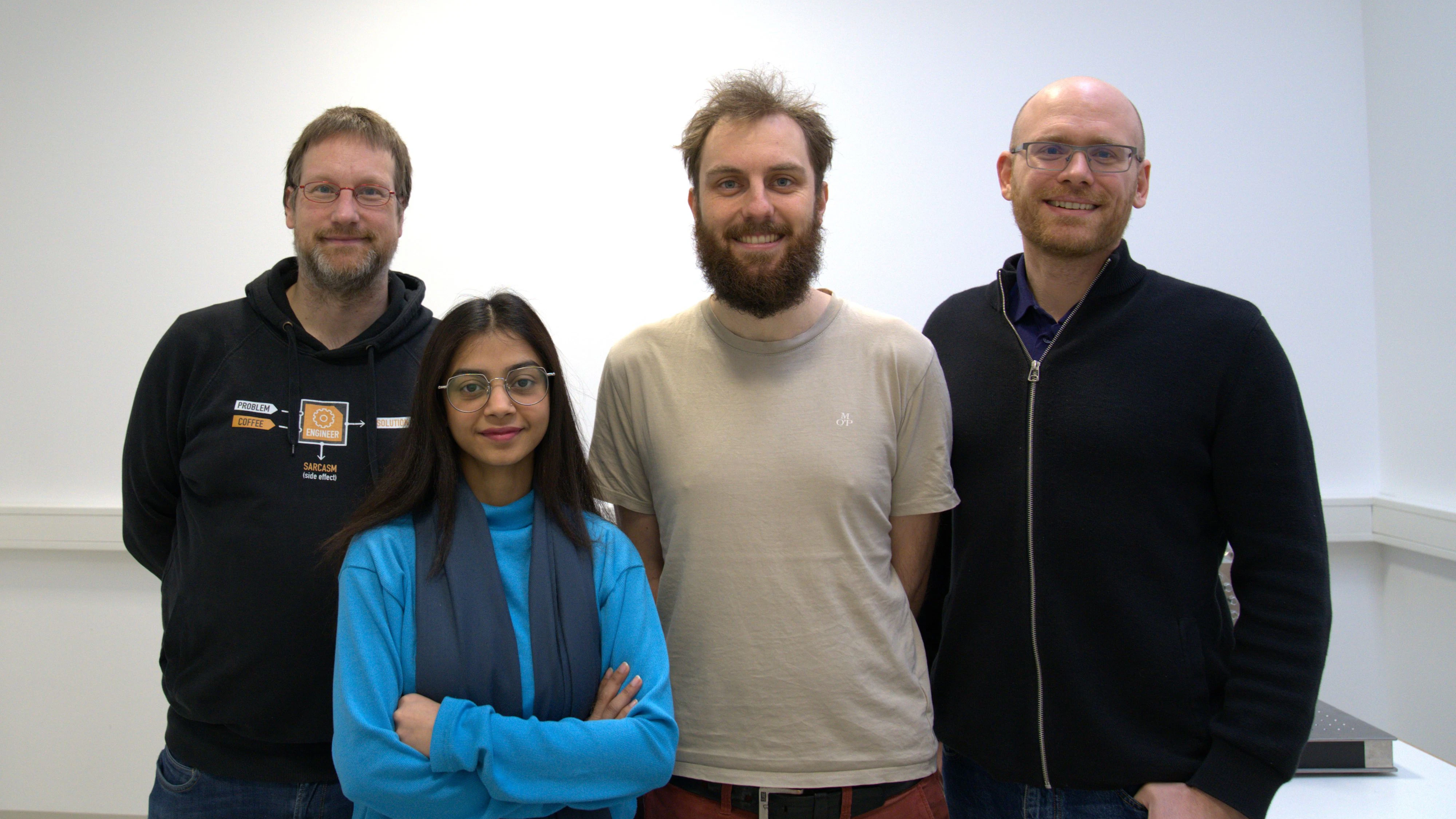 Christian Koller, Wissenschaftler an der FH Wiener Neustadt, PhD-Studentin Malaika Waheed, PhD-Student Niels Wernicke und Wolfgang Treberspurg, Leiter des CSCT-Kompetenzzentrums.