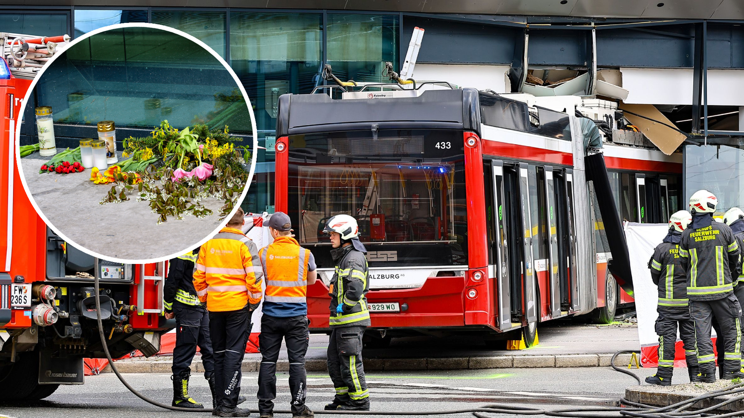 In Salzburg-Itzling ist ein Obus in die Glasfront eines Supermarkts gefahren – mehrere Menschen wurden schwer verletzt, eine Person starb.