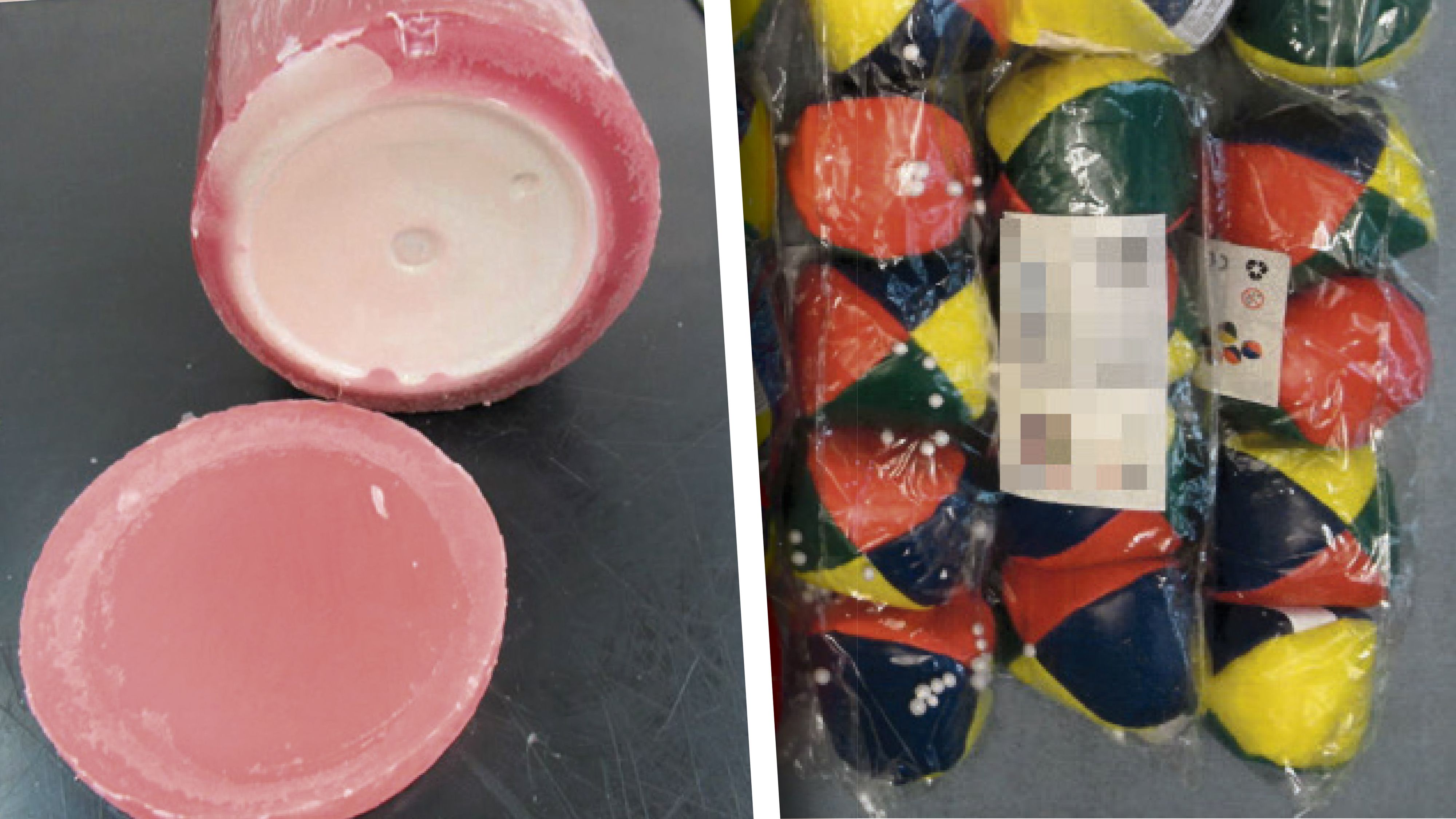 Hier wurden die Drogen versteckt: in Kerzen (l.) und Spielbällen