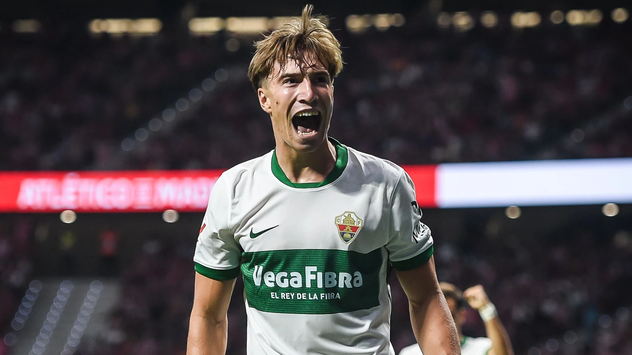 MADRID,SPAIN,23.AUG.25 - SOCCER - Primera Division, Atletico Madrid vs Elche CF. Image shows the rejoicing of David Affengruber (Elche). Photo: GEPA pictures/ ZUMA Press/ Matthieu Mirville - ATTENTION - COPYRIGHT FOR AUSTRIAN CLIENTS ONLY