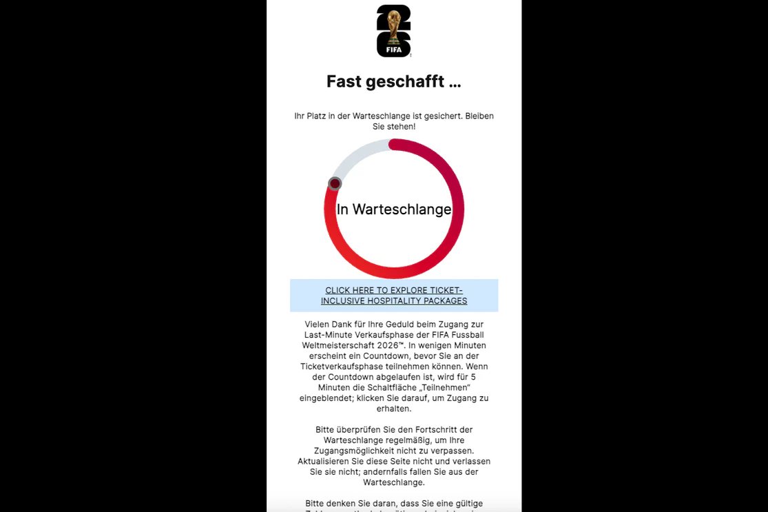 Die virtuelle Warteschlange auf der FIFA-Homepage kann bis zu sechs Stunden lang ein