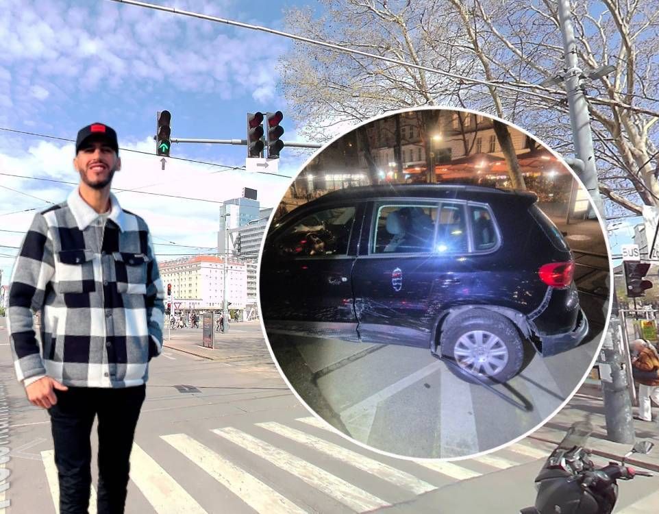 Mohamed A. krachte am Schwedenplatz mit seinem VW in eine Bim – er bleibt auf dem Schaden sitzen.
