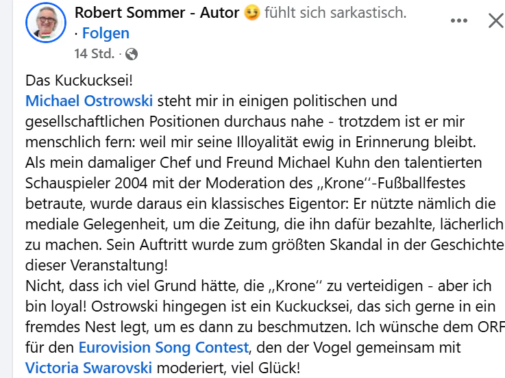 Robert Sommer schießt scharf gegen ESC-Moderator Michael Ostrowski