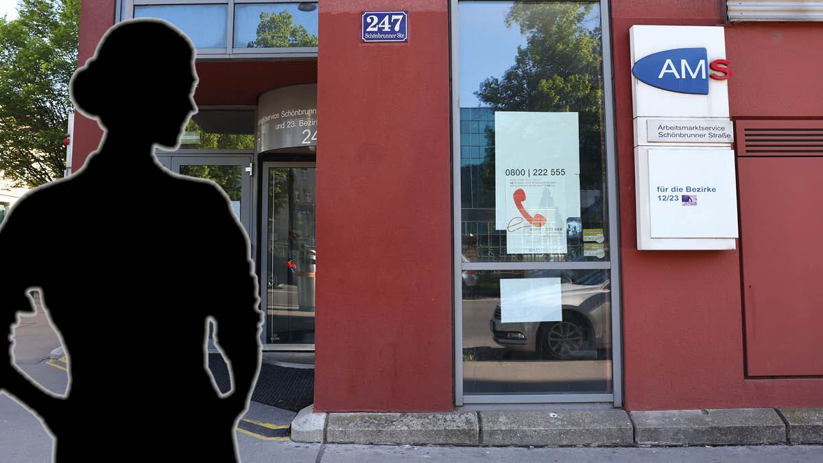 Lucia vor einer AMS-Stelle: Sie probiert mit aller Kraft einen Job zu finden.