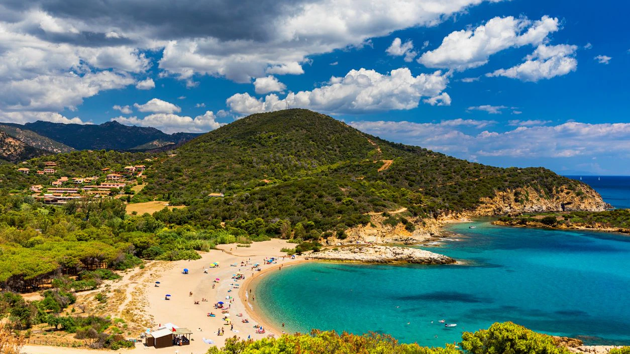 Su Portu beach near Spaggia di Chia Sa Colonia and famous Chia beach, Sardinia, Italy, Europe. Sardinia is the second largest island in the Mediterranean Sea, Sardegna, Italy.