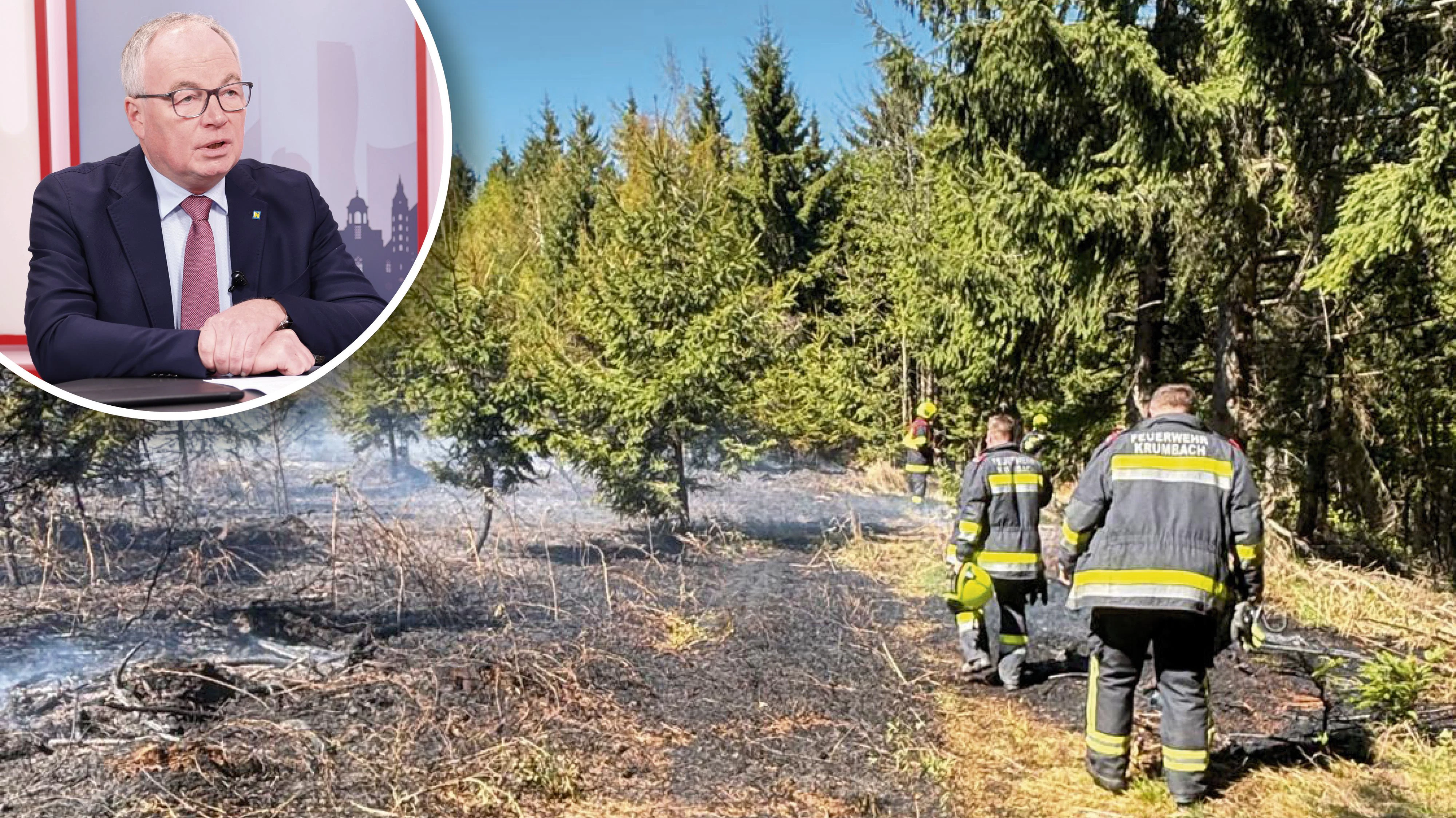 LH-Stellvertreter Stephan Pernkopf; Feuerwehrleute kämpften in Krumbach gegen Waldbrand