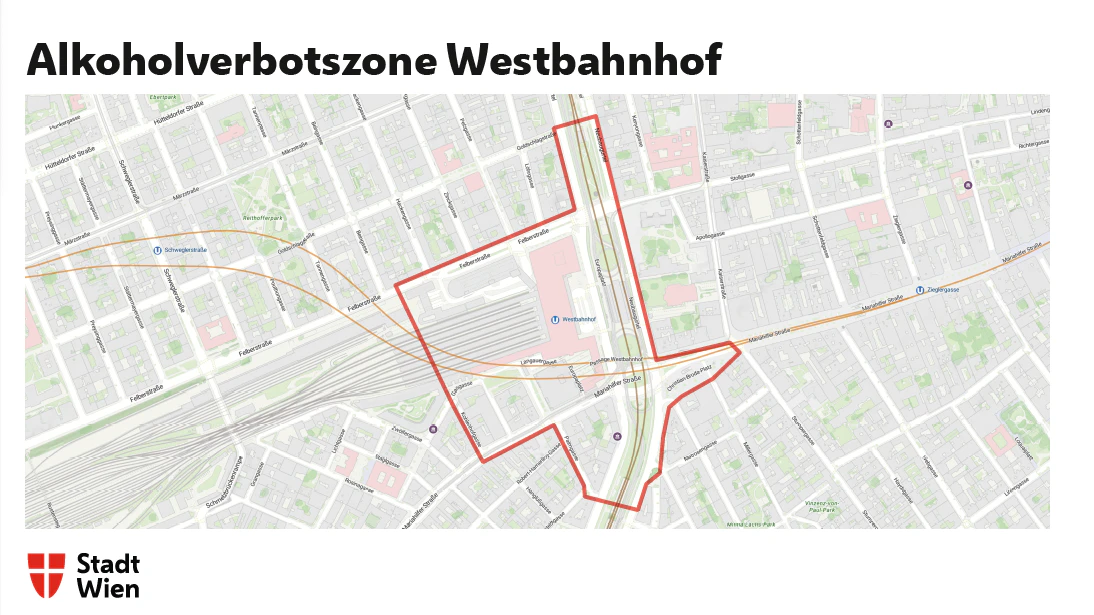 Plan für die Alkoholverbotszone am Westbahnhof