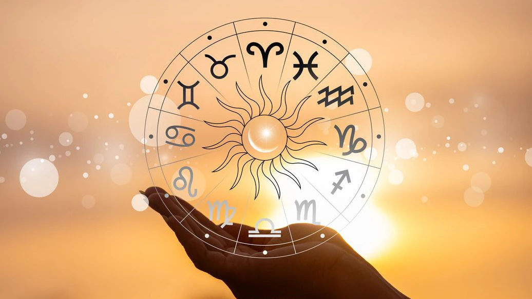 Zodiac signs, astrology and horoscopes concepts. Zodiac signs inside of horoscope circle. Astrology in the sky with many stars and moons astrology and horoscopes concept