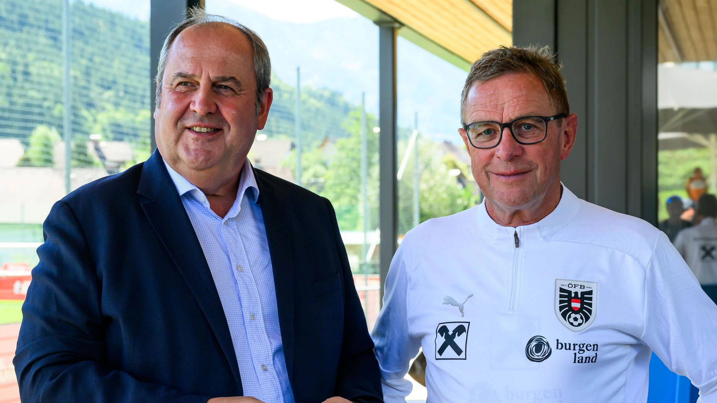WINDISCHGARSTEN,AUSTRIA,01.SEP.25 - SOCCER - OEFB, Oesterreichischer Fussball-Bund, press conference. Image shows president Josef Proell (OEFB) and head coach Ralf Rangnick (AUT). Photo: GEPA pictures/ Daniela Moser