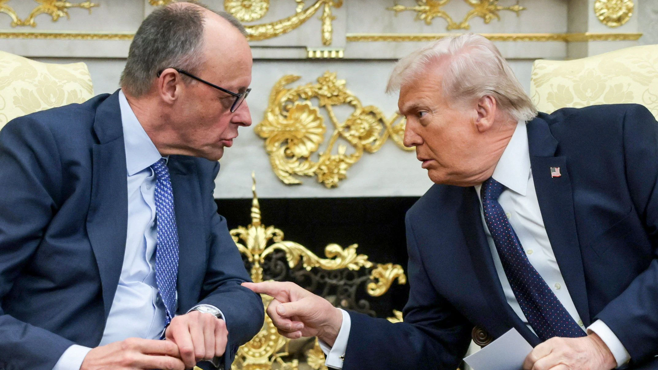U.S. President Donald Trump and German Chancellor Friedrich Merz meet in the Oval Office at the White House in Washington, D.C., U.S., March 3, 2026. REUTERS/Jonathan Ernst