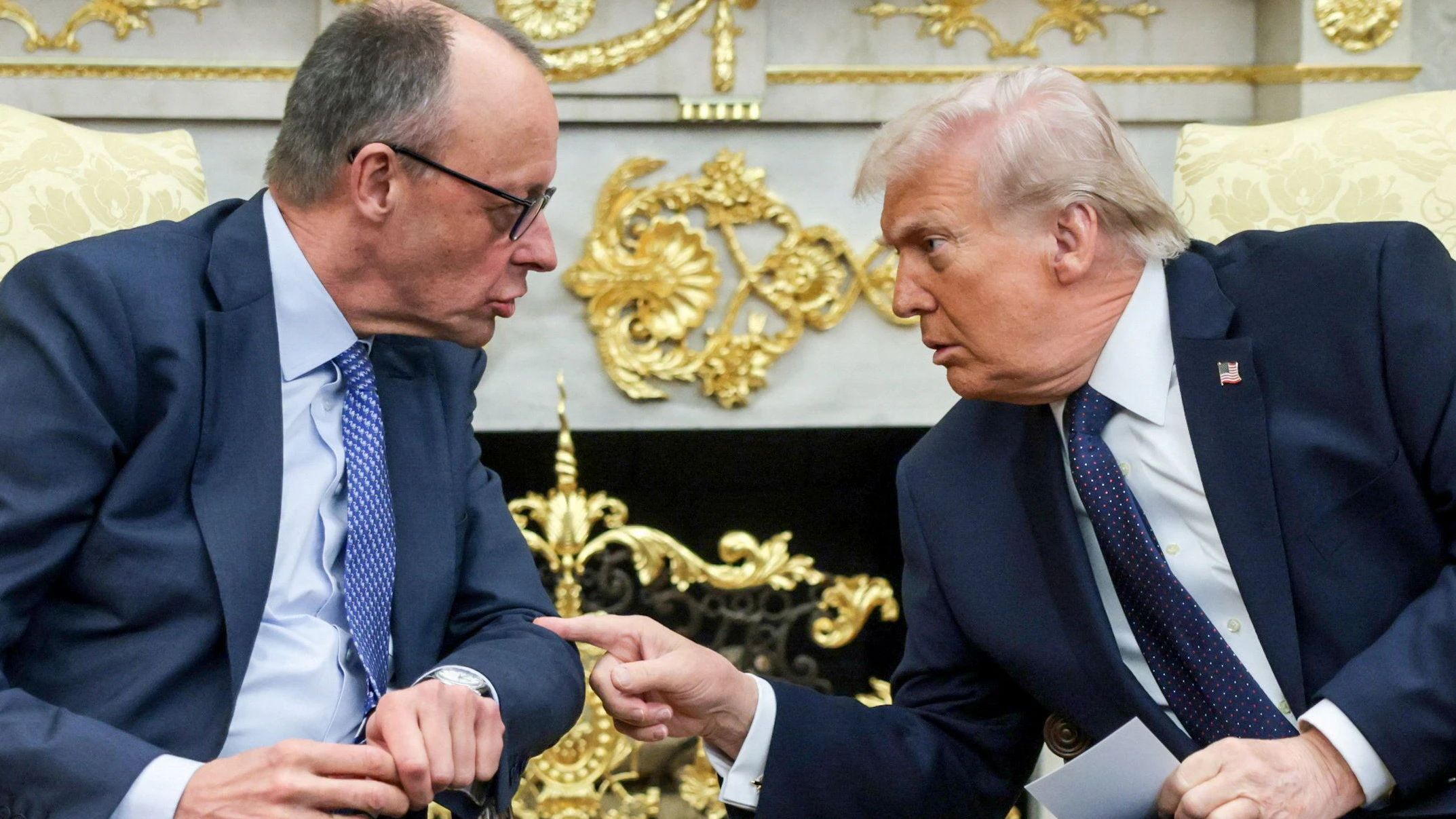 U.S. President Donald Trump and German Chancellor Friedrich Merz meet in the Oval Office at the White House in Washington, D.C., U.S., March 3, 2026. REUTERS/Jonathan Ernst