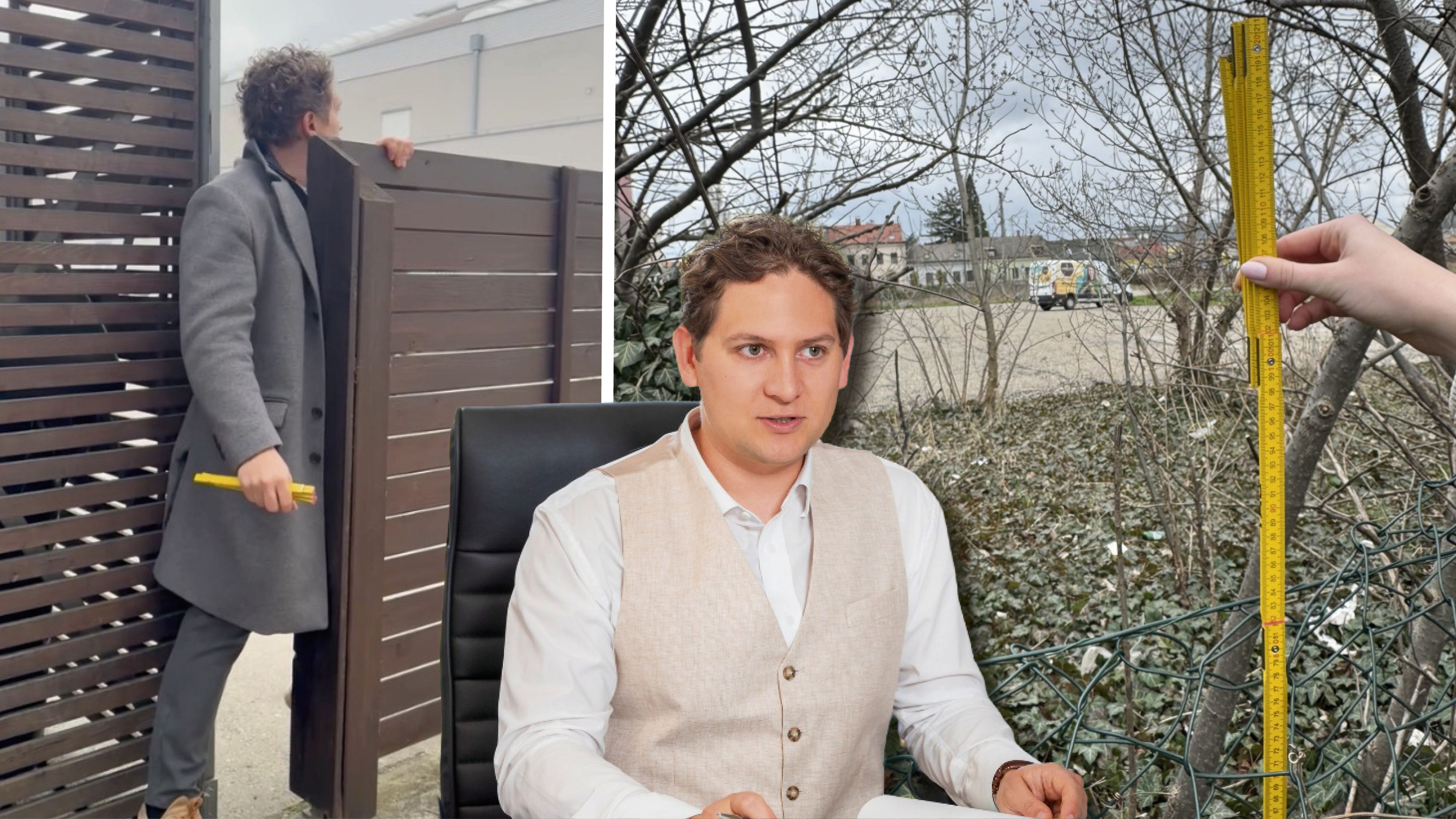 Anwalt Patrick Skalitzky, der begehbare Holzzaun und der auf 84 cm niedergedrückte Zaun