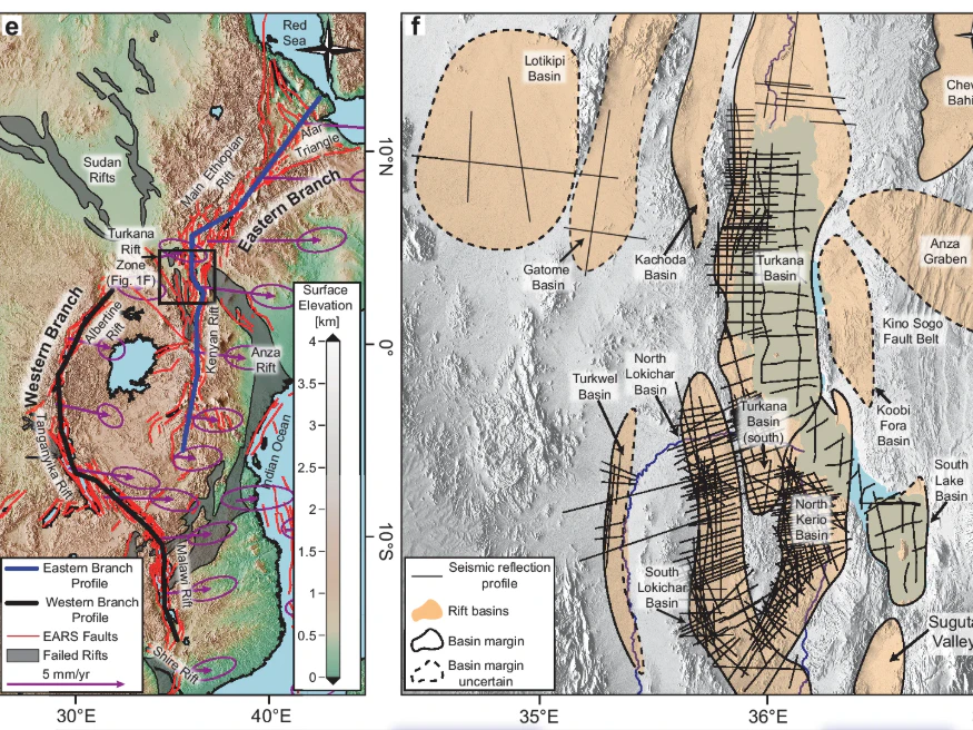 Aktive kontinentale Grabenbrüche in Ostafrika.