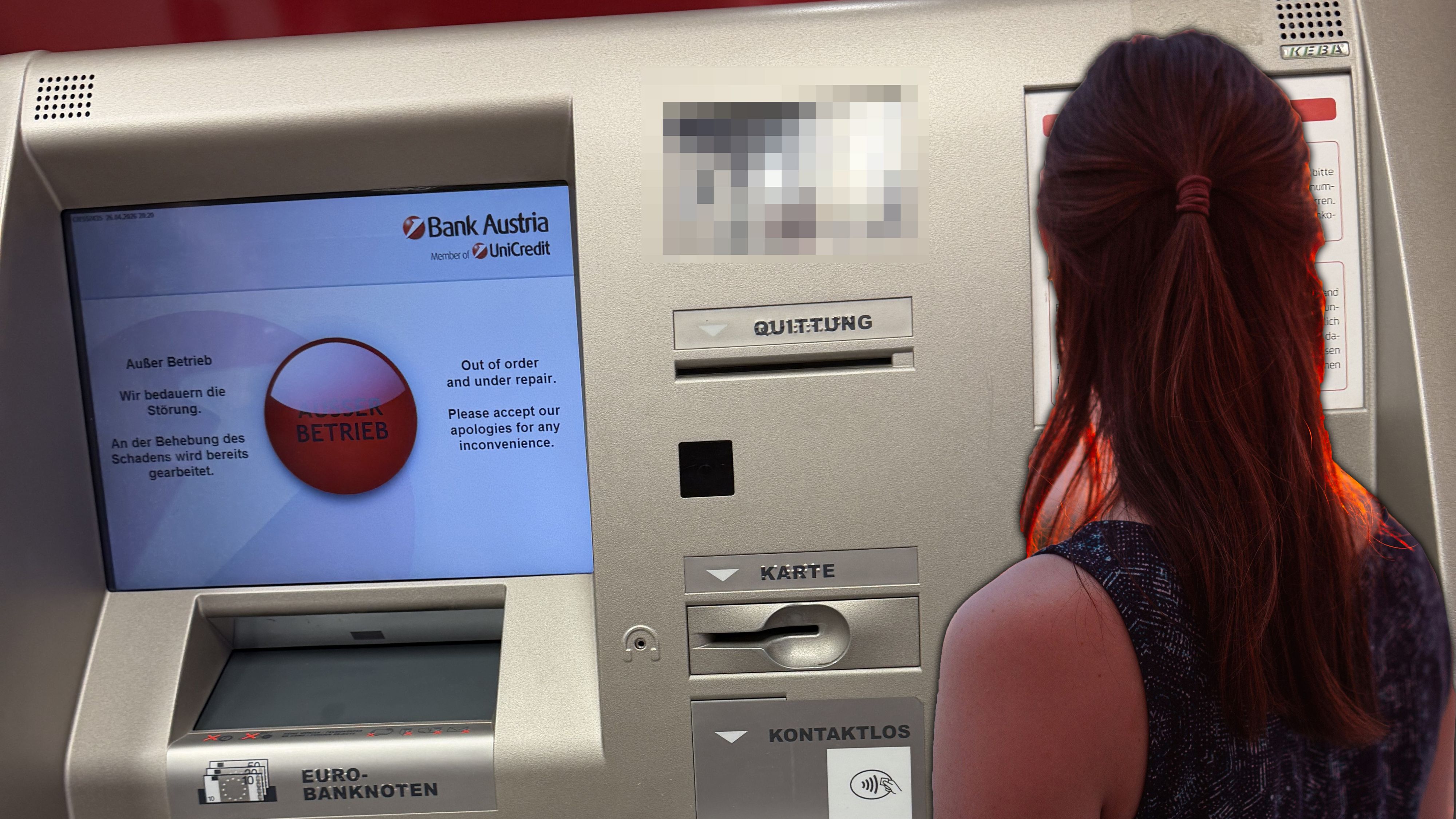 Der Weg zur Hausbank mündete in einem Fiasko, denn: Der Automat schluckte ihr ganzes Geld, danach war er 